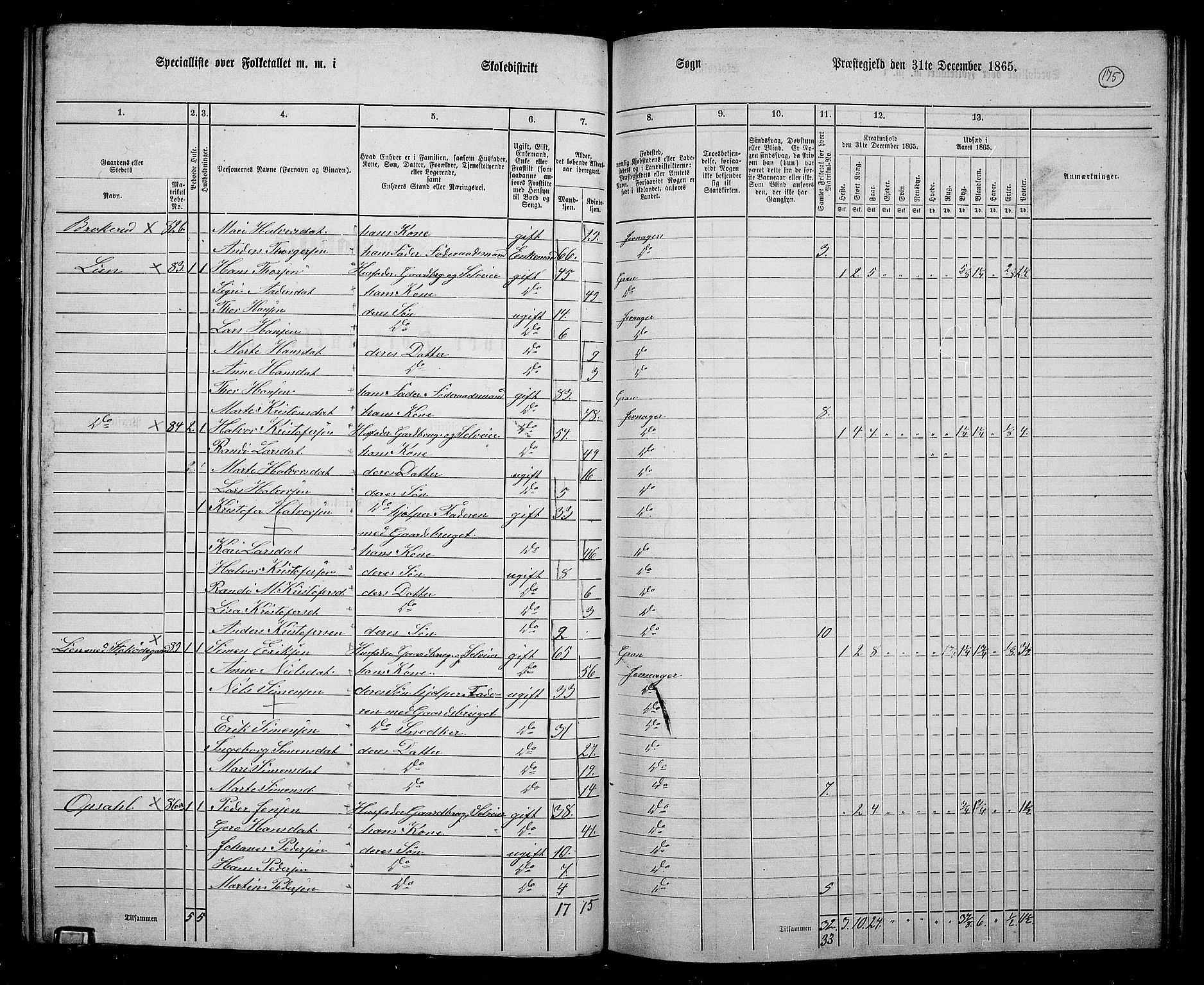 RA, 1865 census for Jevnaker, 1865, p. 161