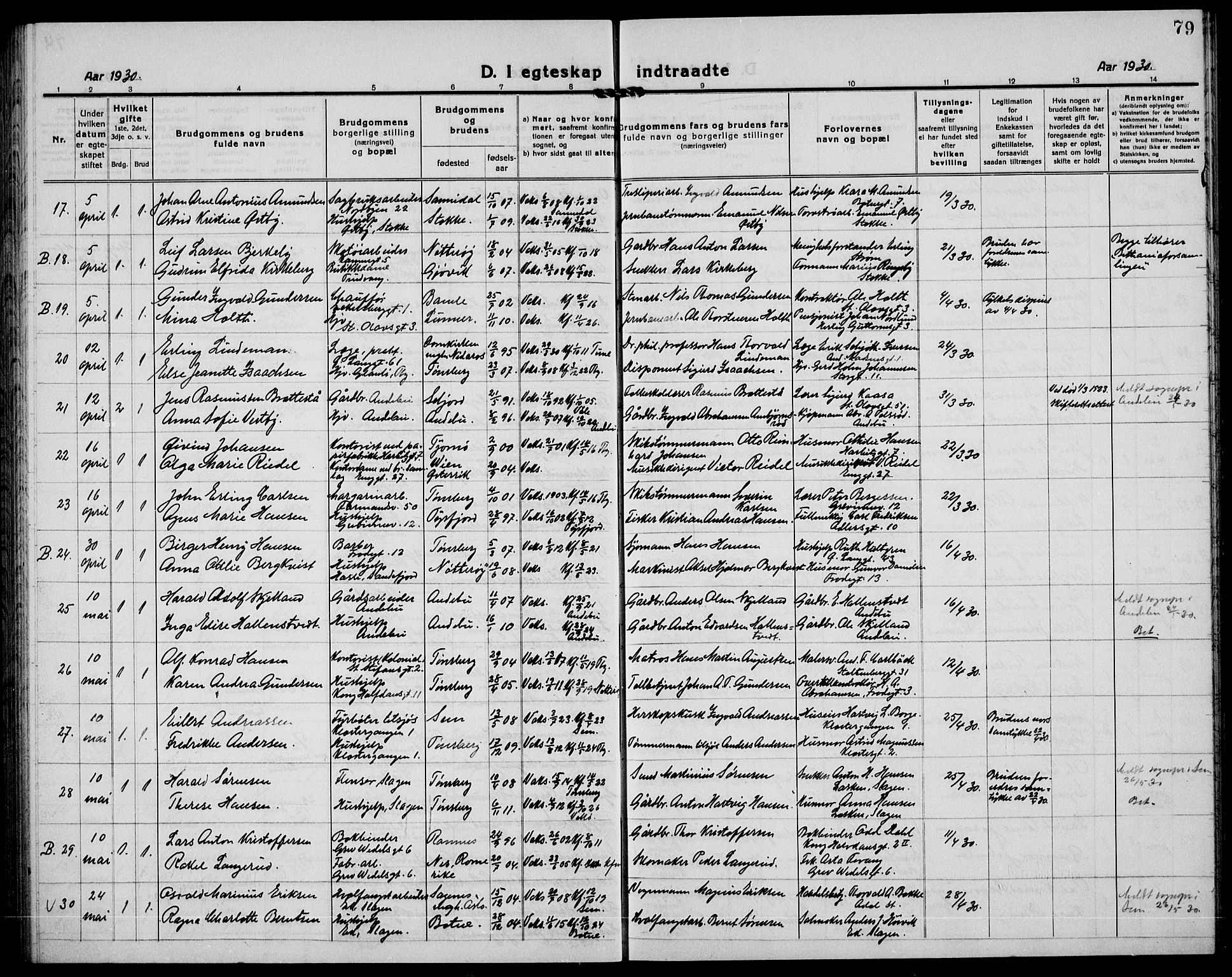 Tønsberg kirkebøker, AV/SAKO-A-330/G/Ga/L0016: Parish register (copy) no. 16, 1920-1933, p. 79