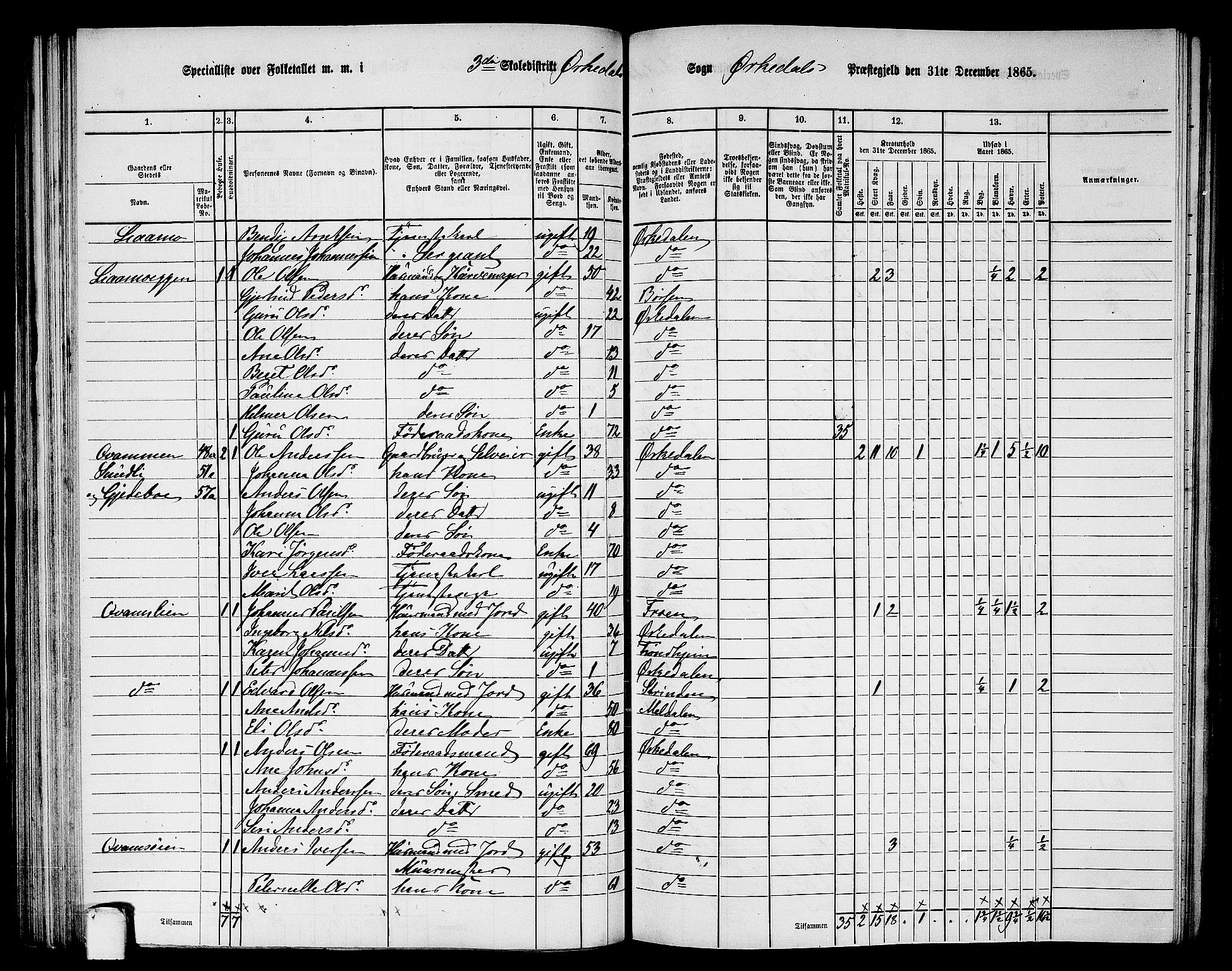 RA, 1865 census for Orkdal, 1865, p. 96