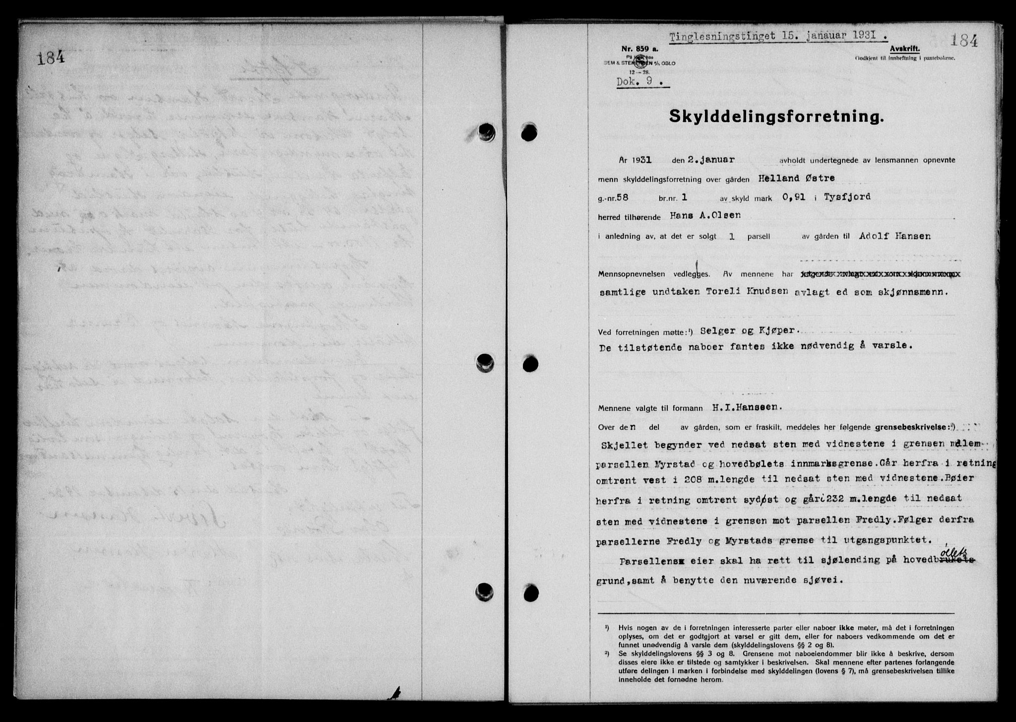 Steigen og Ofoten sorenskriveri, SAT/A-0030/1/2/2C/L0018/0001: Mortgage book no. 20-II og 21, 1930-1931, Deed date: 15.01.1931