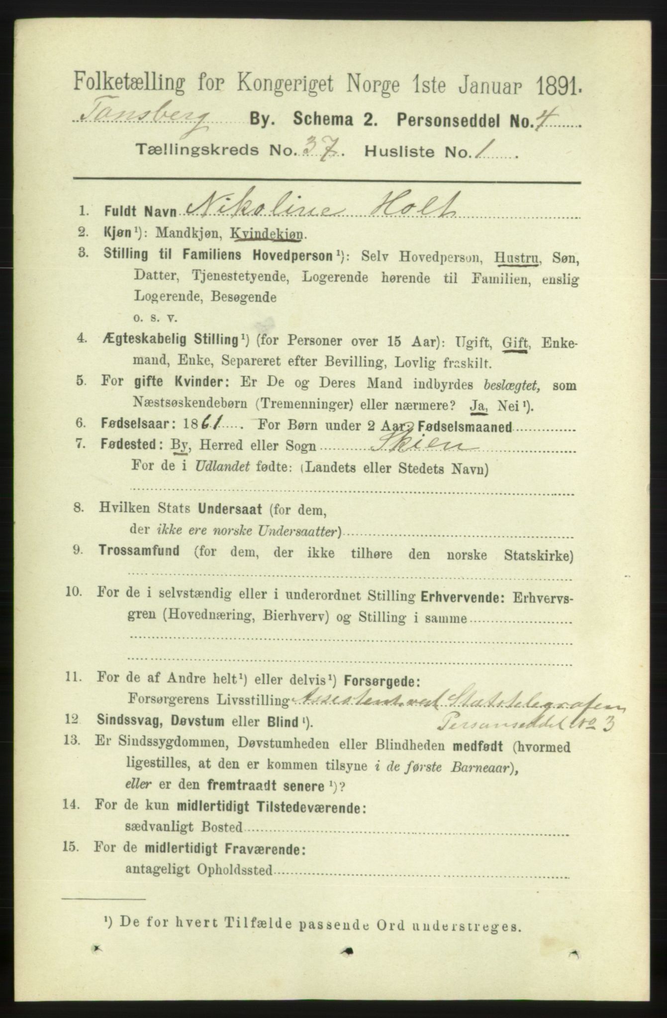 RA, 1891 census for 0705 Tønsberg, 1891, p. 7987