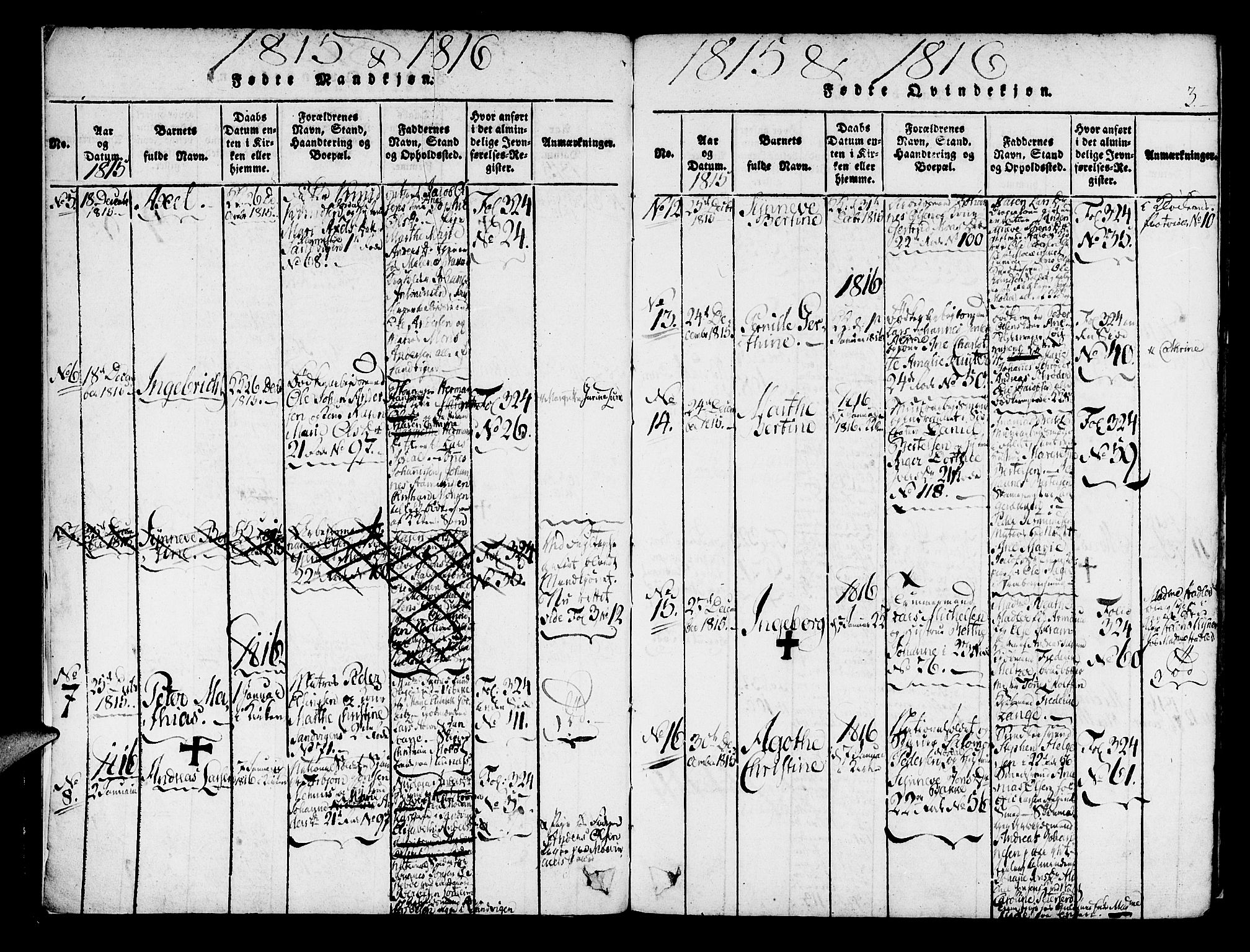 Korskirken sokneprestembete, AV/SAB-A-76101/H/Haa/L0013: Parish register (official) no. A 13, 1815-1822, p. 3