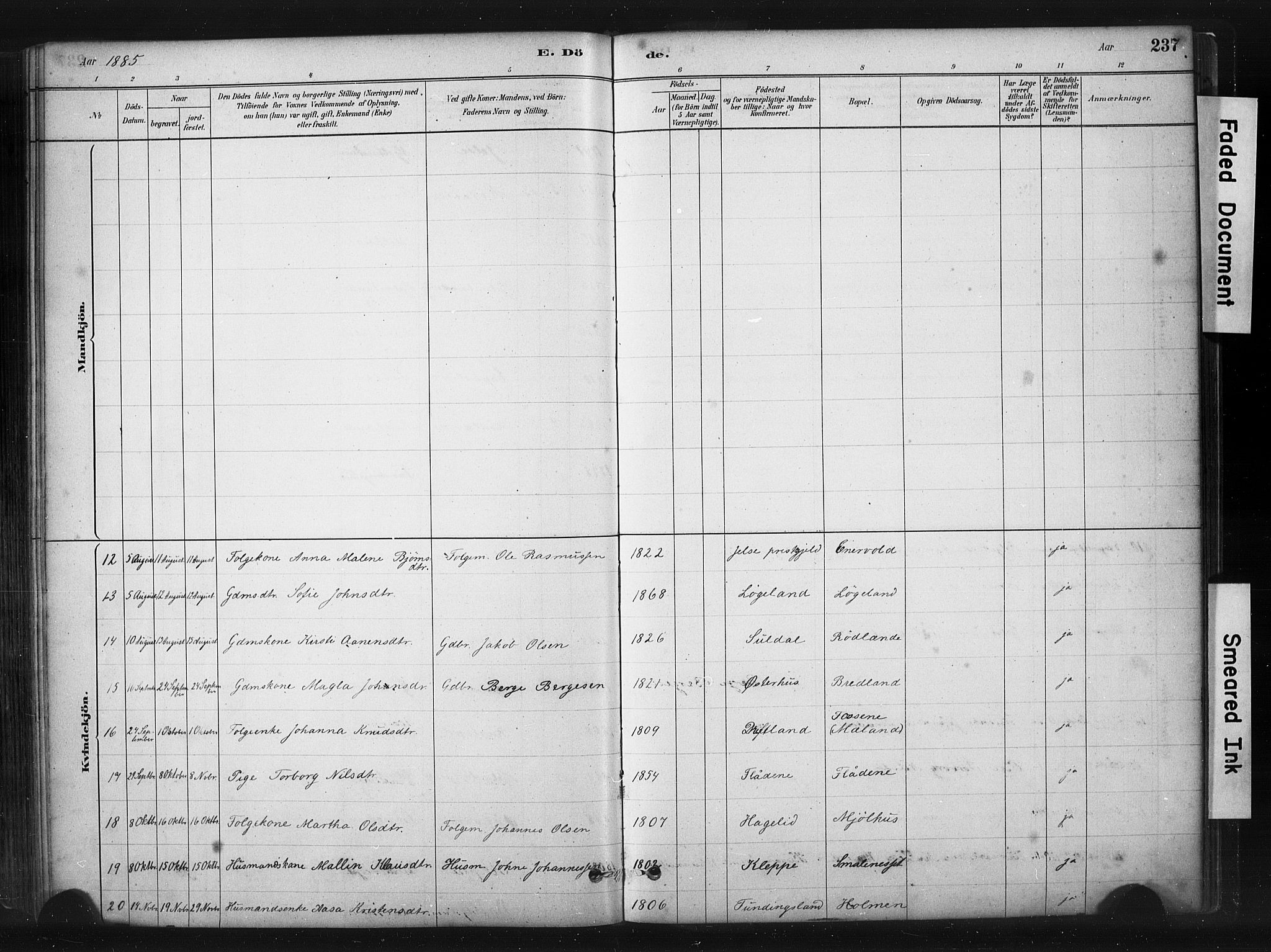 Hjelmeland sokneprestkontor, AV/SAST-A-101843/01/IV/L0014: Parish register (official) no. A 14, 1879-1900, p. 237