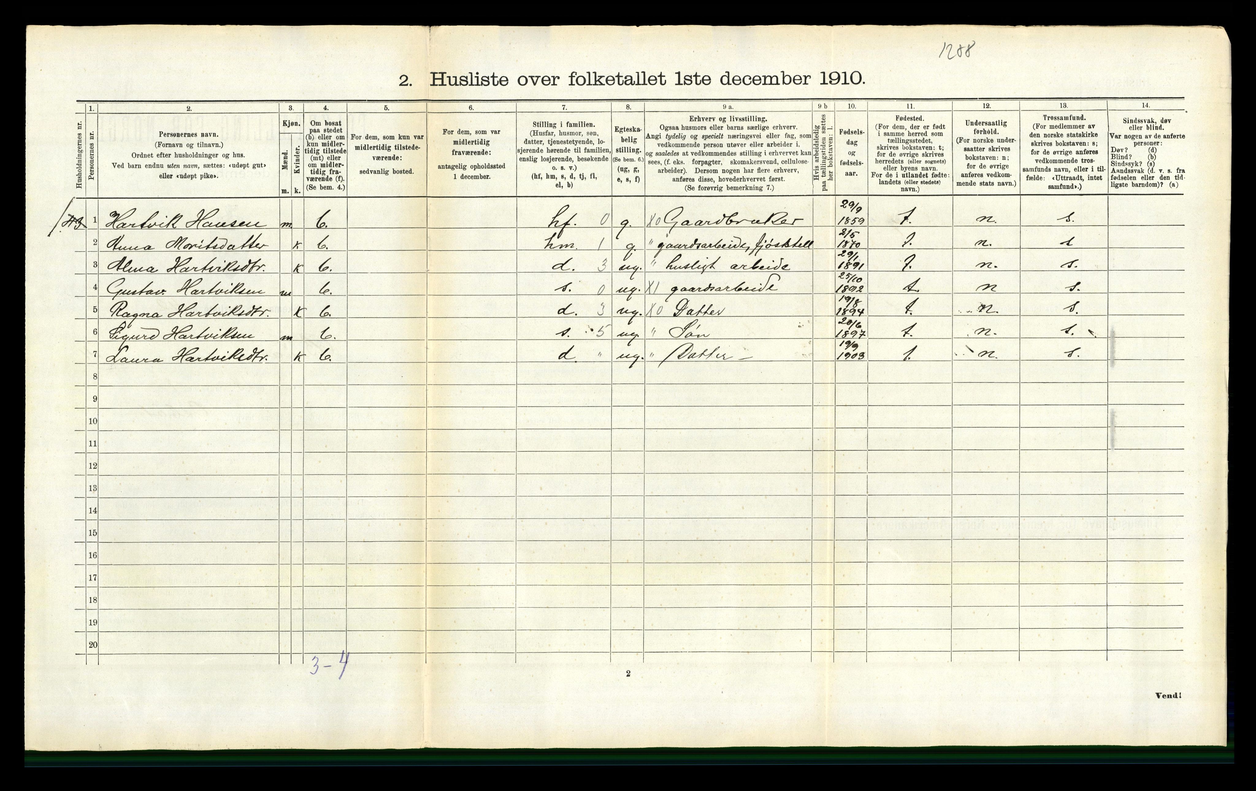 RA, 1910 census for Beiarn, 1910, p. 478