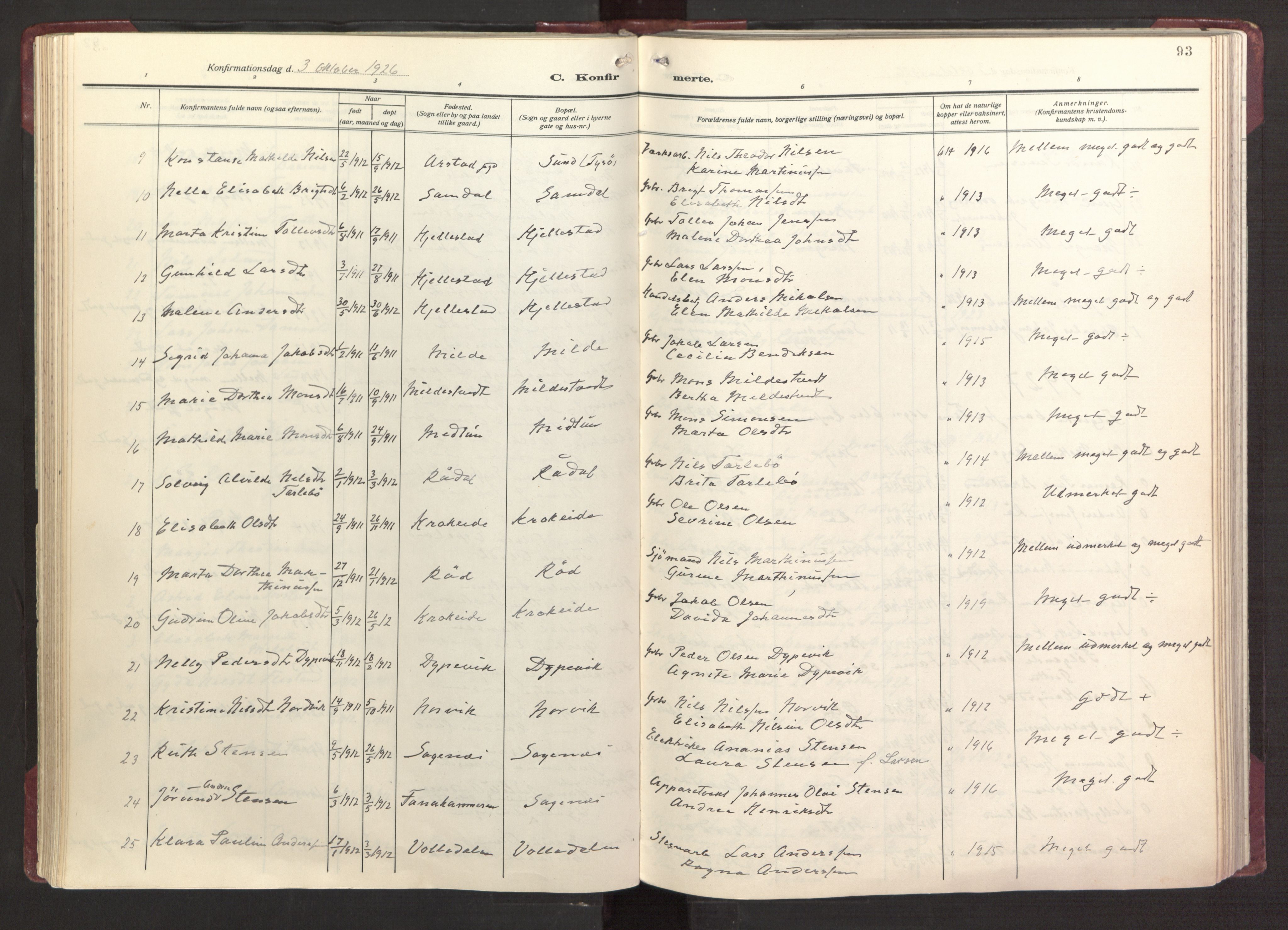 Fana Sokneprestembete, AV/SAB-A-75101/H/Haa/Haab/L0006: Parish register (official) no. B 6, 1923-1967, p. 93