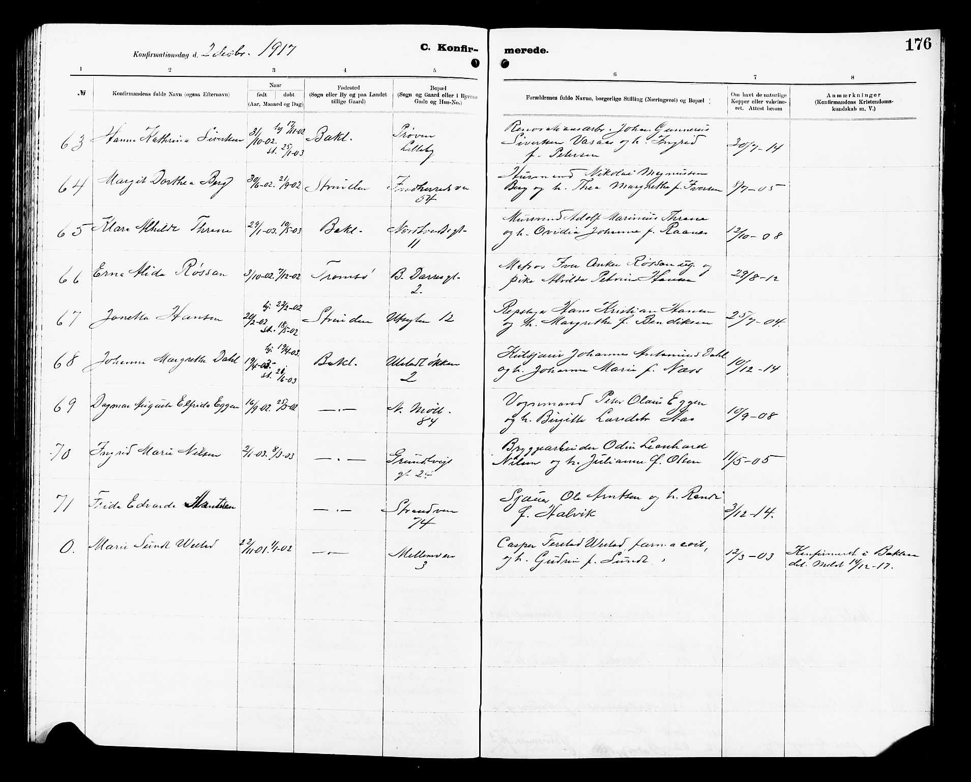 Ministerialprotokoller, klokkerbøker og fødselsregistre - Sør-Trøndelag, SAT/A-1456/605/L0256: Parish register (copy) no. 605C03, 1916-1920, p. 176