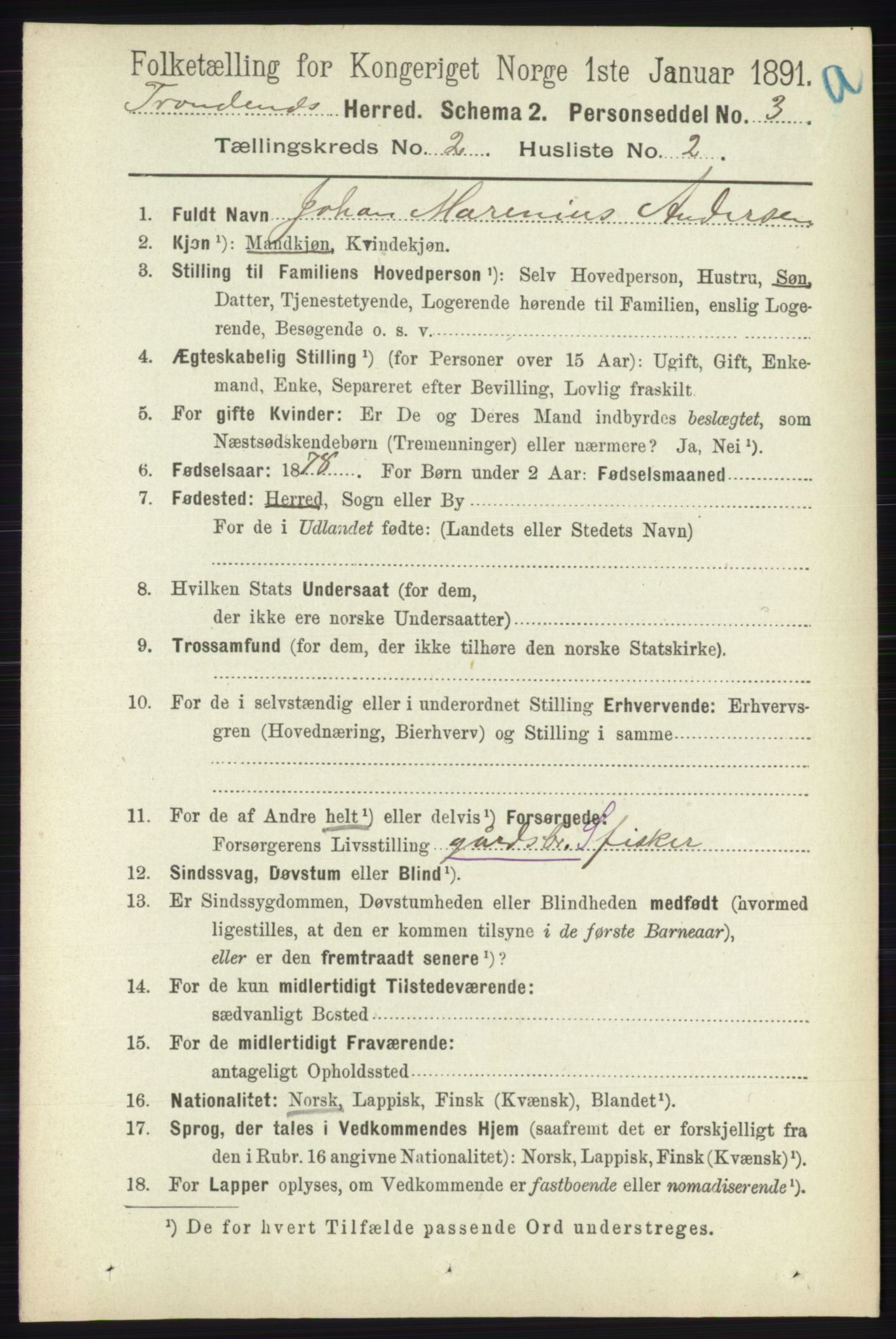 RA, 1891 census for 1914 Trondenes, 1891, p. 658