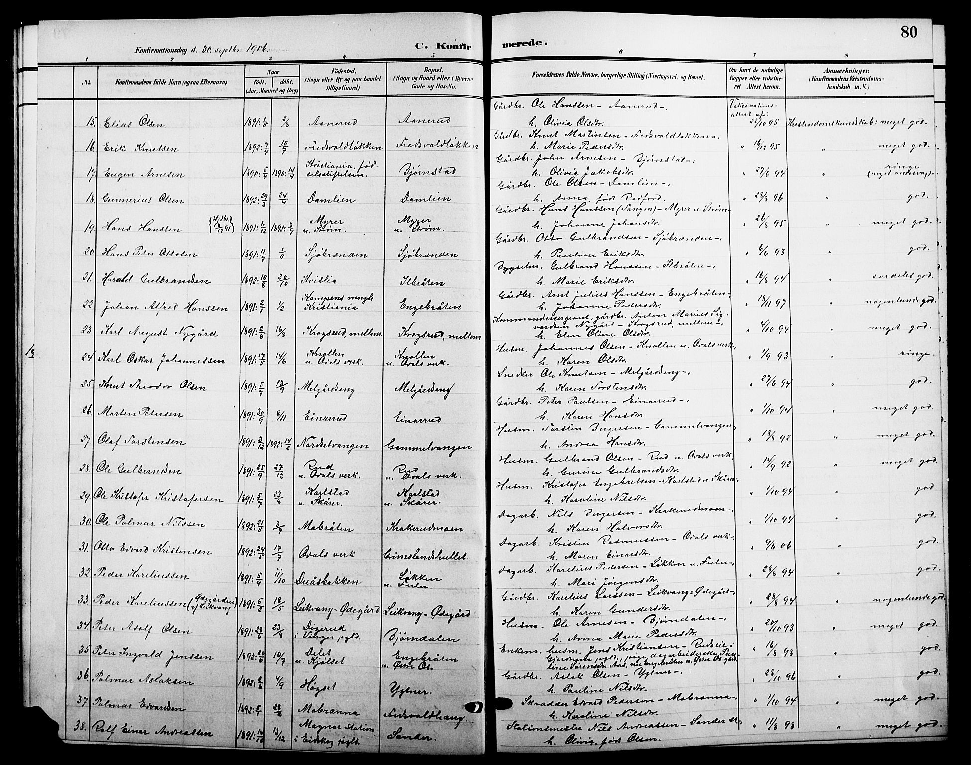 Sør-Odal prestekontor, AV/SAH-PREST-030/H/Ha/Hab/L0005: Parish register (copy) no. 5, 1903-1915, p. 80