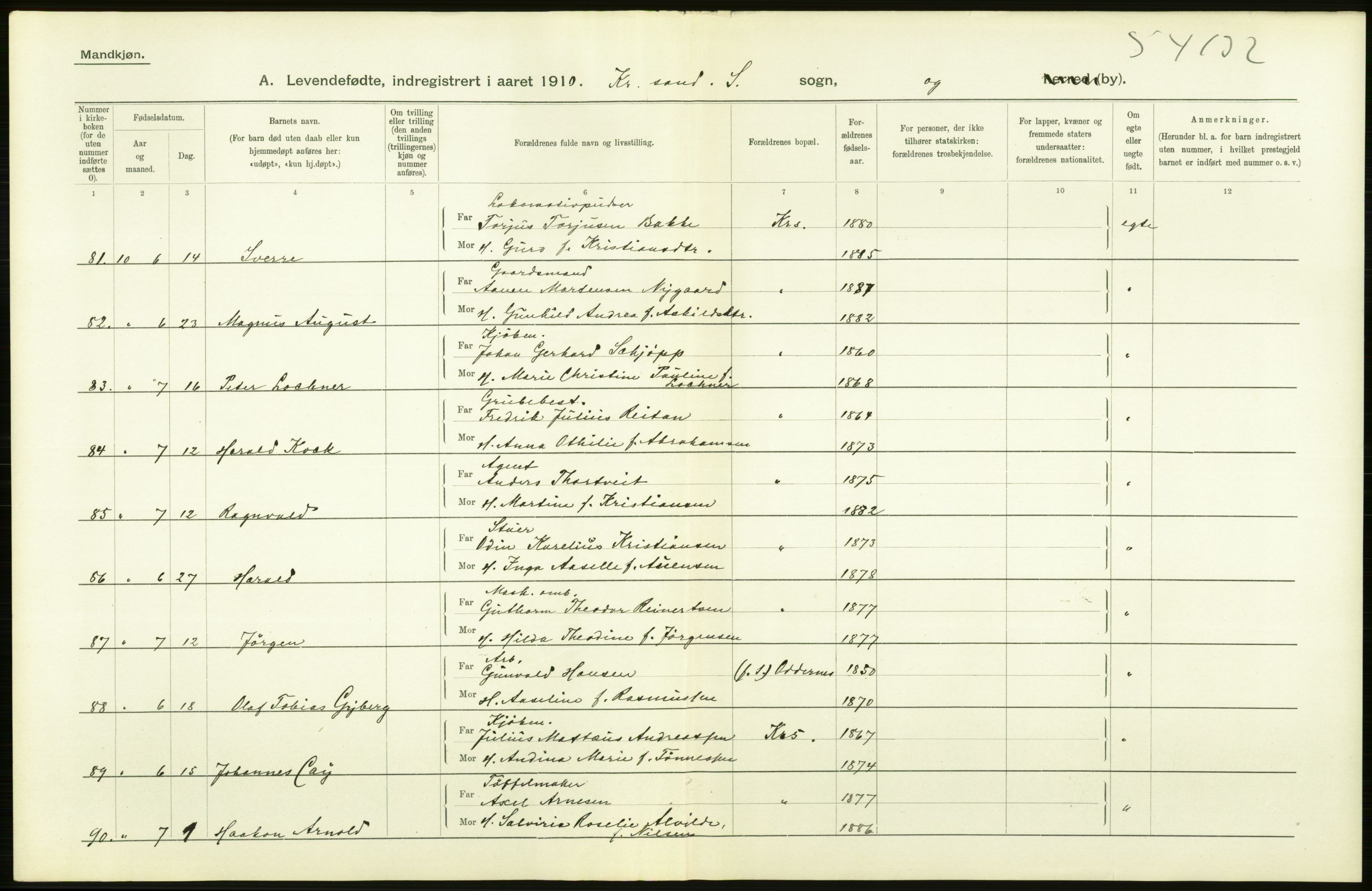 Statistisk sentralbyrå, Sosiodemografiske emner, Befolkning, AV/RA-S-2228/D/Df/Dfa/Dfah/L0021: Lister og Mandals amt: Levendefødte menn og kvinner, gifte, døde, dødfødte. Bygder og byer., 1910, p. 46