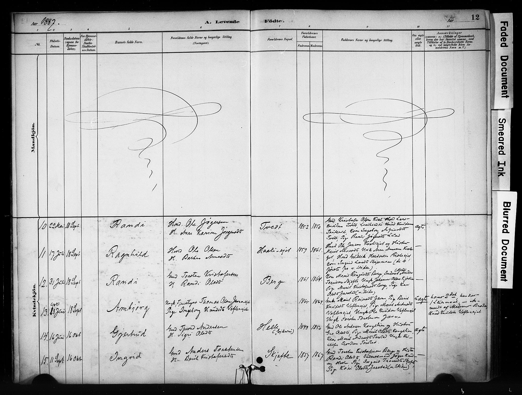 Vang prestekontor, Valdres, SAH/PREST-140/H/Ha/L0009: Parish register (official) no. 9, 1882-1914, p. 12