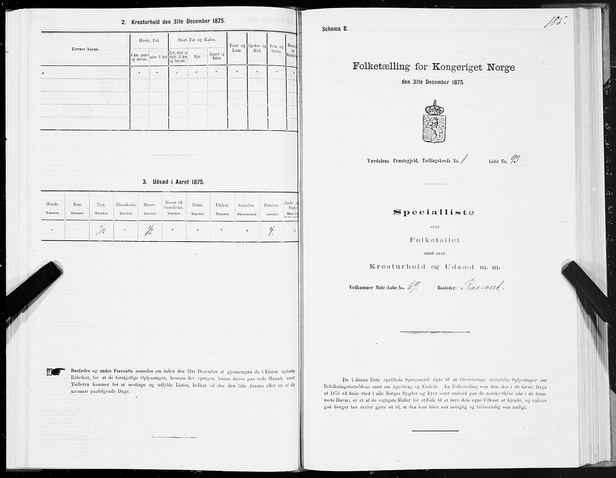 SAT, 1875 census for 1721P Verdal, 1875, p. 1185