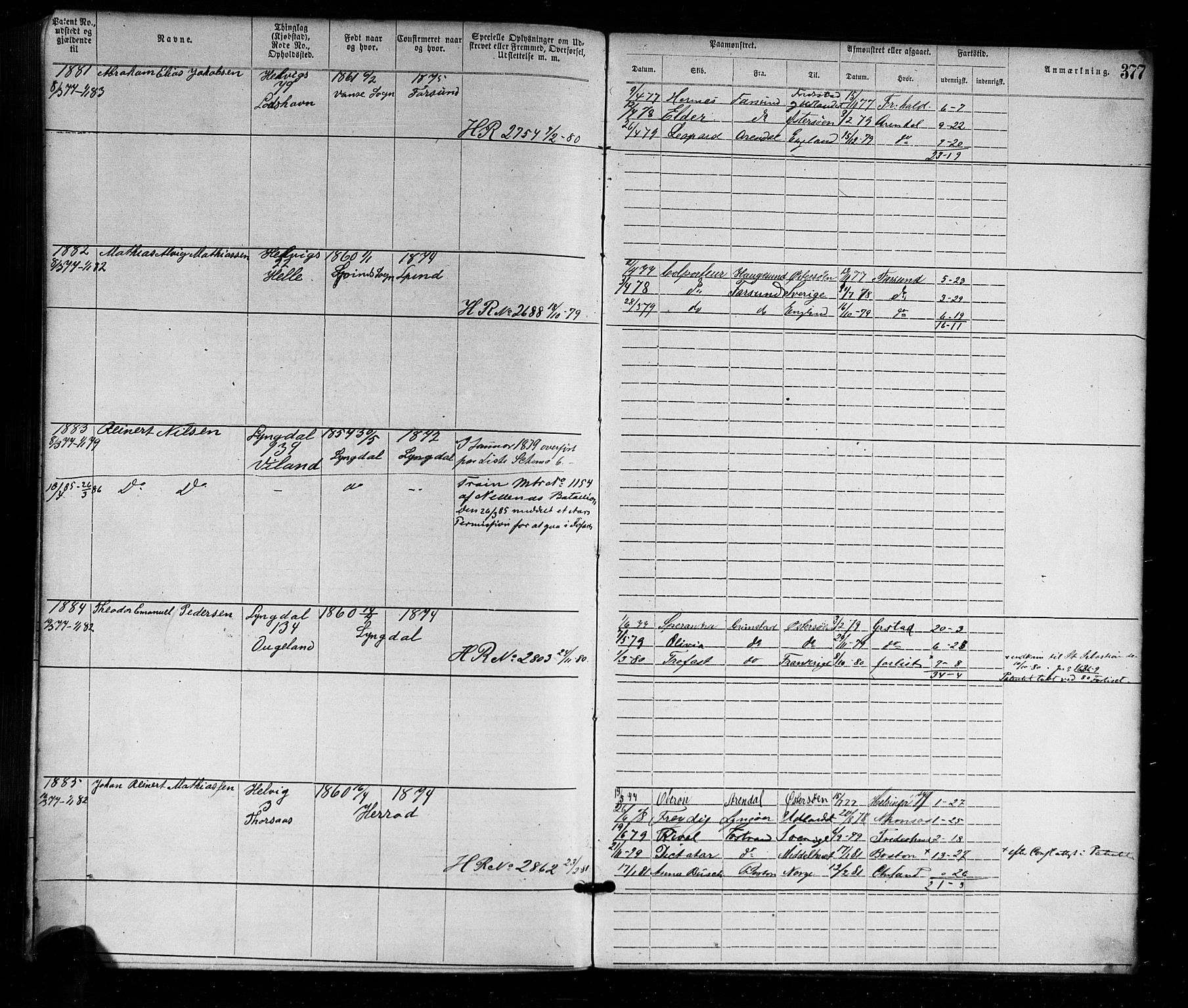 Farsund mønstringskrets, AV/SAK-2031-0017/F/Fa/L0001: Annotasjonsrulle nr 1-1920 med register, M-1, 1869-1877, p. 410