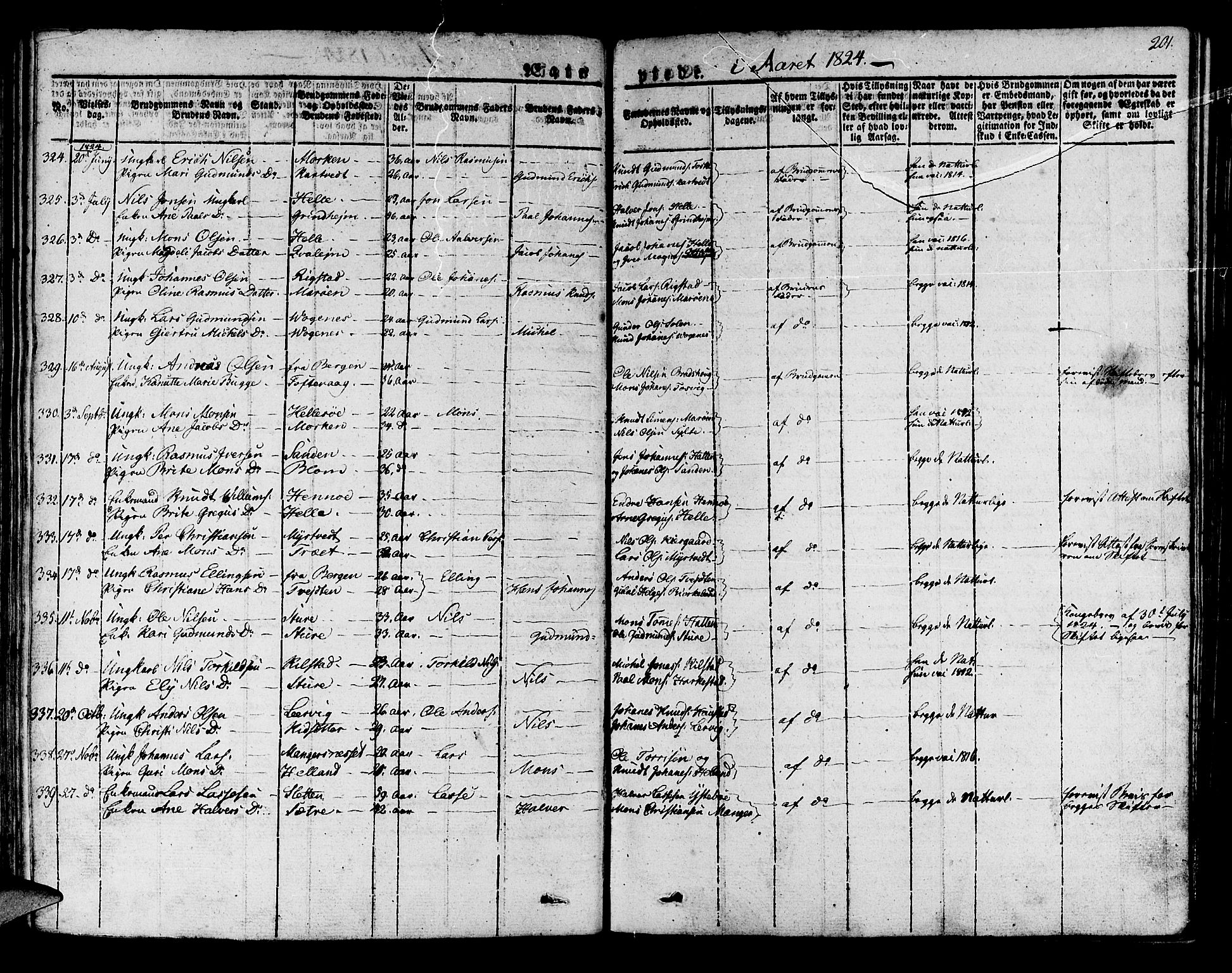 Manger sokneprestembete, SAB/A-76801/H/Haa: Parish register (official) no. A 4, 1824-1838, p. 201
