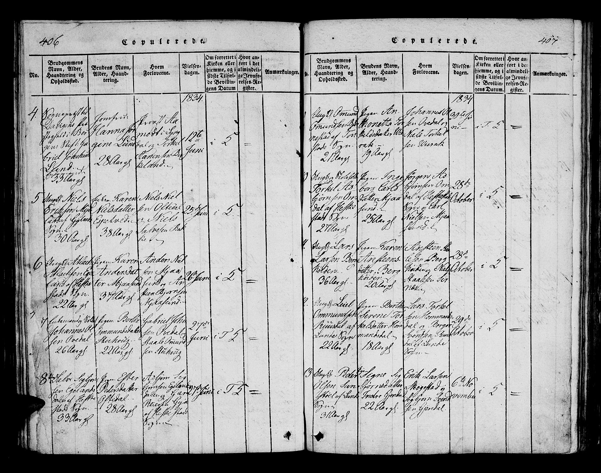 Bakke sokneprestkontor, SAK/1111-0002/F/Fa/Faa/L0003: Parish register (official) no. A 3, 1815-1835, p. 406-407