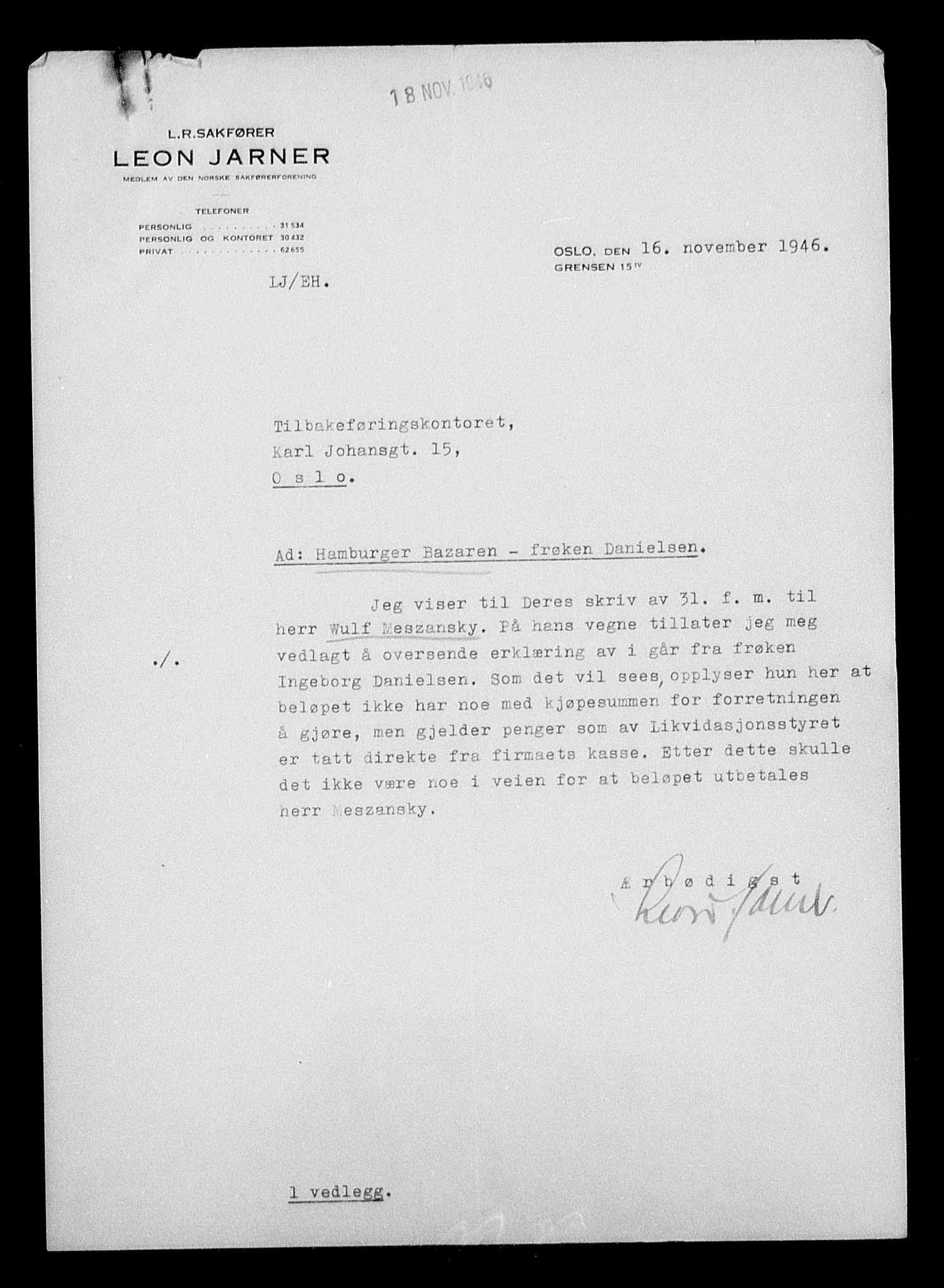 Justisdepartementet, Tilbakeføringskontoret for inndratte formuer, AV/RA-S-1564/H/Hc/Hcc/L0964: --, 1945-1947, p. 587