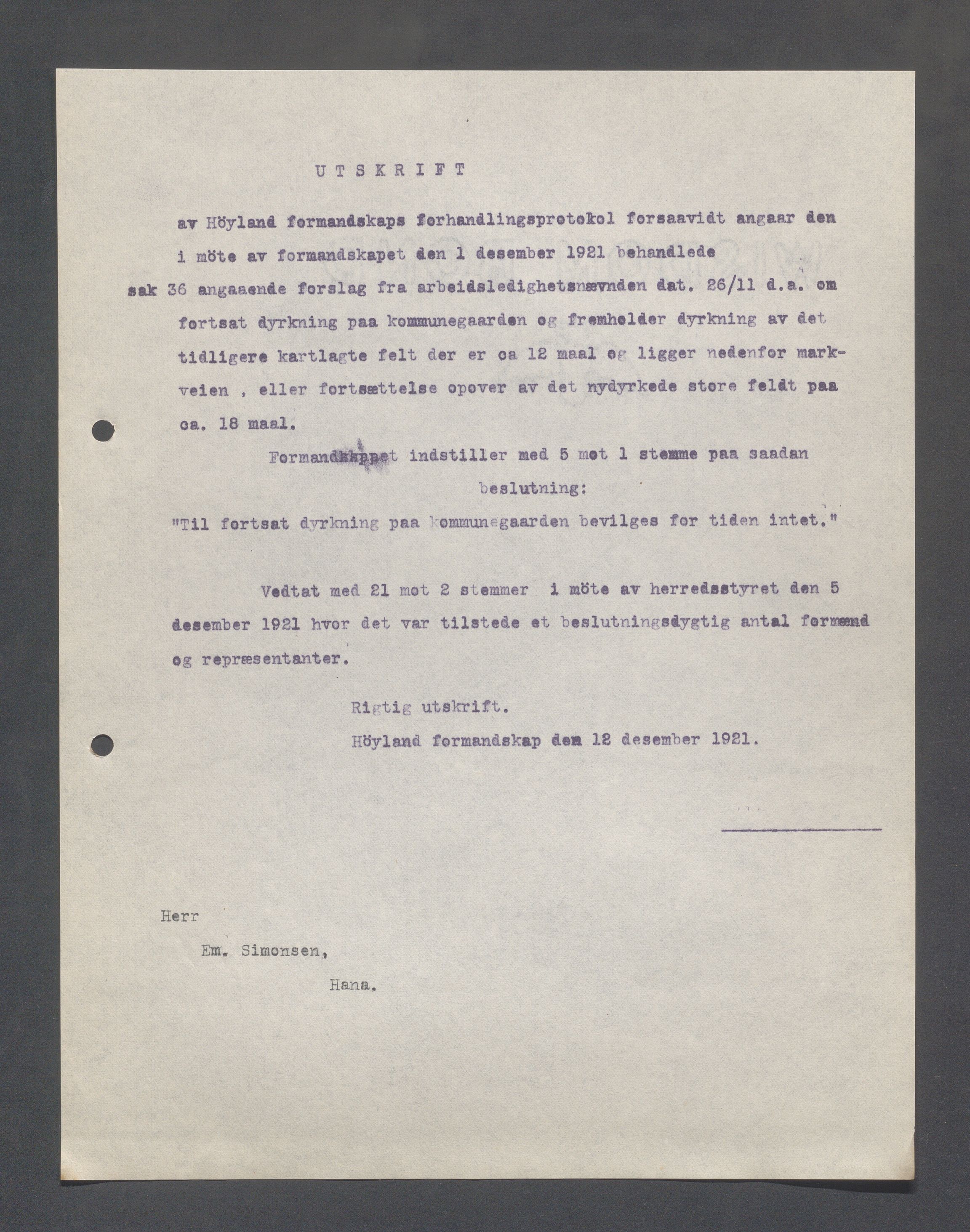 Høyland kommune - Formannskapet, IKAR/K-100046/B/L0005: Kopibok, 1918-1921, p. 1282