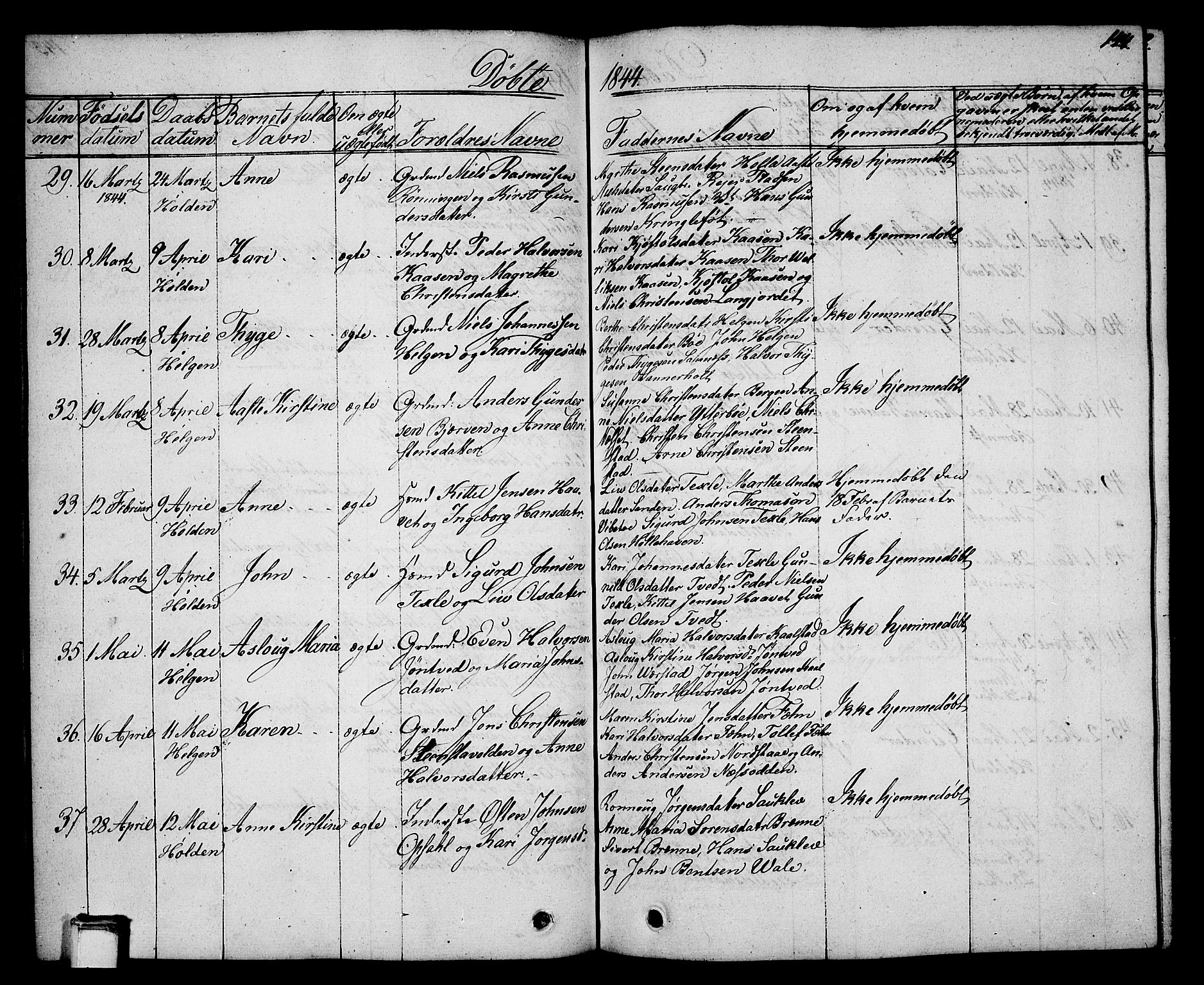 Holla kirkebøker, AV/SAKO-A-272/G/Ga/L0002: Parish register (copy) no. I 2, 1830-1848, p. 144