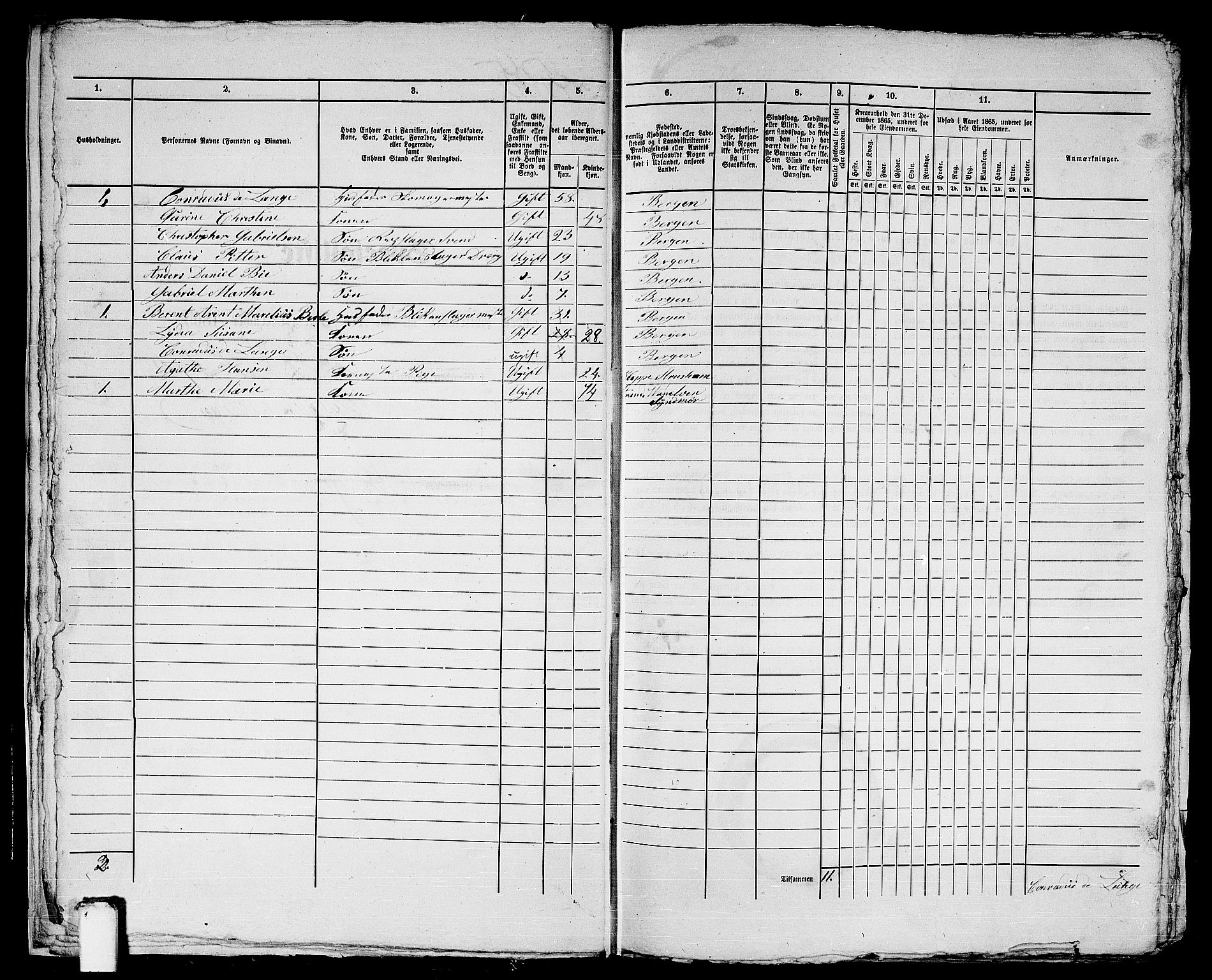 RA, 1865 census for Bergen, 1865, p. 1073