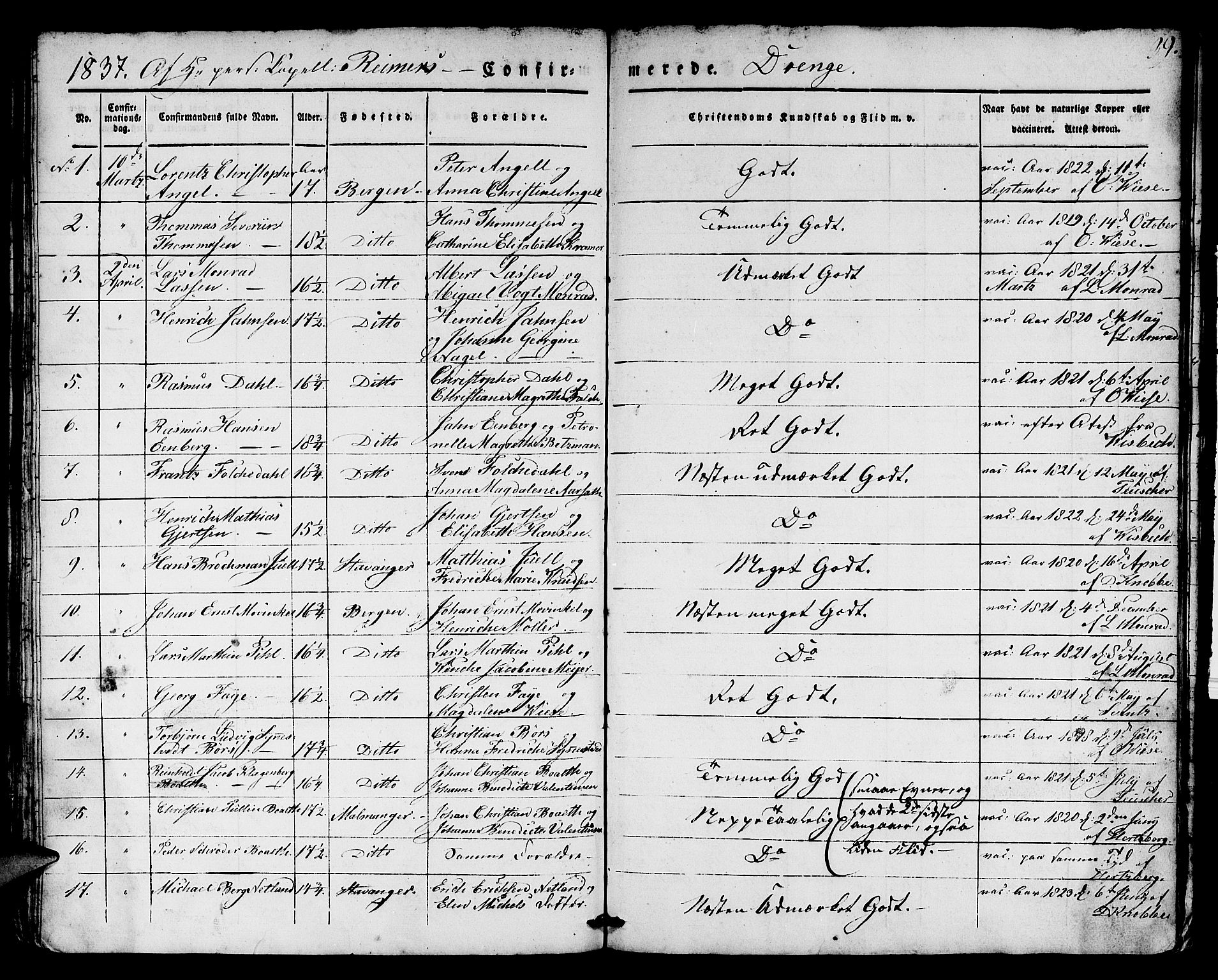 Domkirken sokneprestembete, SAB/A-74801/H/Hab/L0021: Parish register (copy) no. C 1, 1832-1838, p. 39