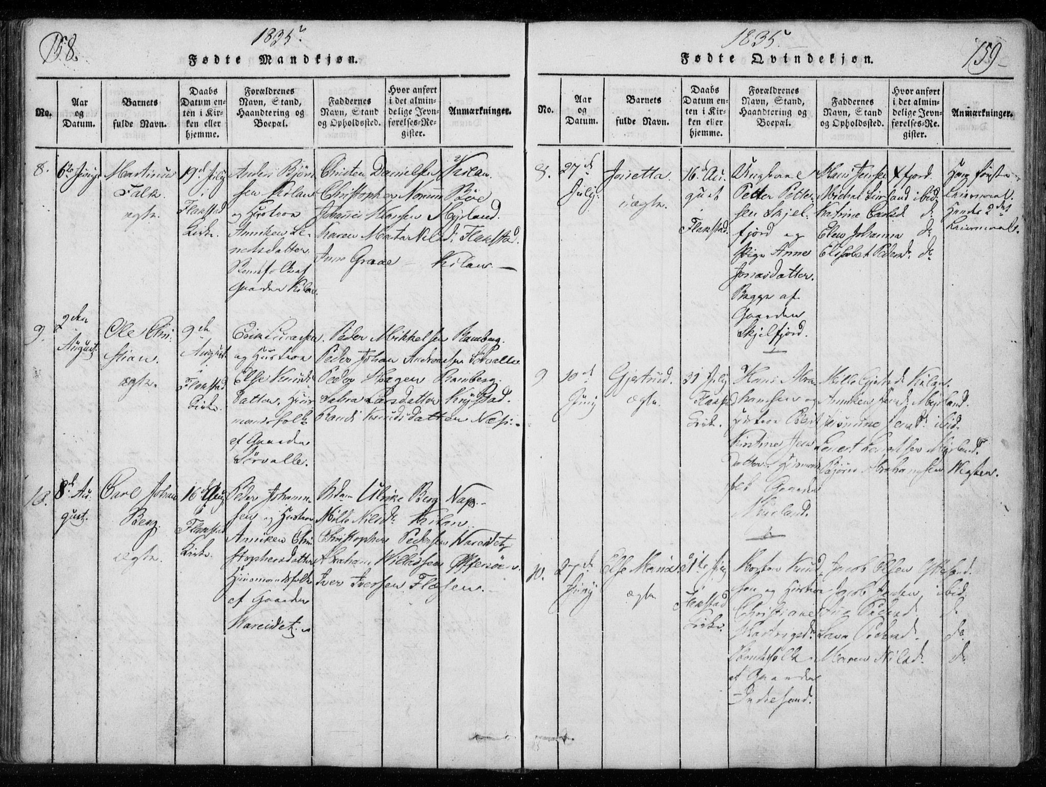 Ministerialprotokoller, klokkerbøker og fødselsregistre - Nordland, AV/SAT-A-1459/885/L1201: Parish register (official) no. 885A02, 1820-1837, p. 158-159