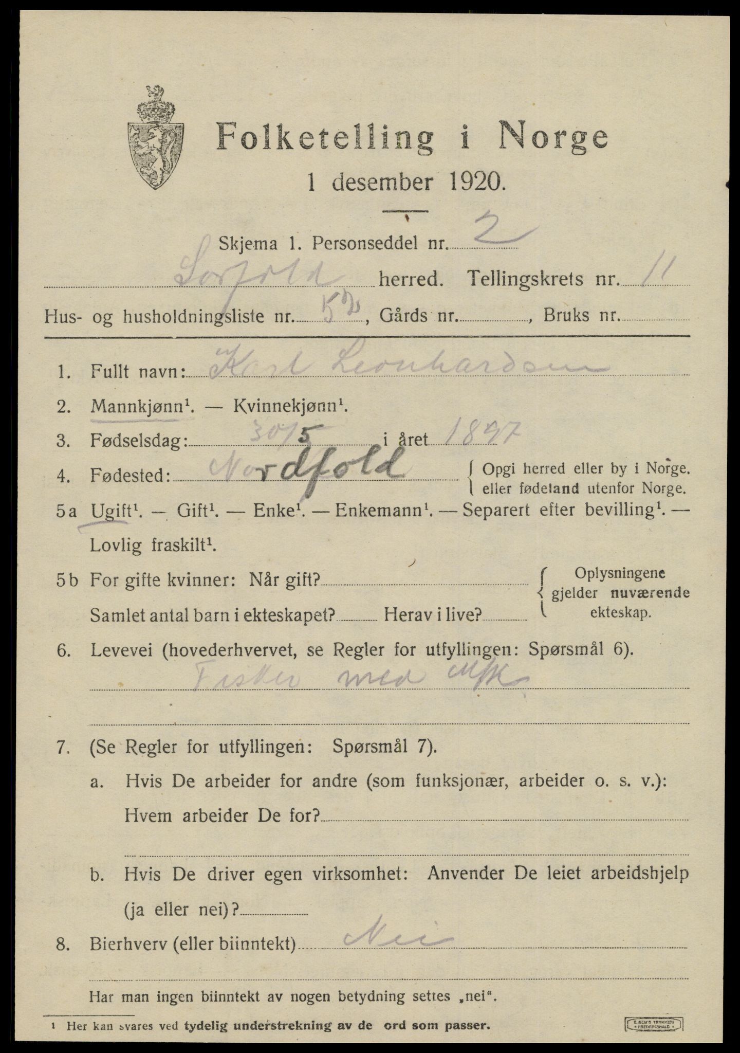 SAT, 1920 census for Sørfold, 1920, p. 6205