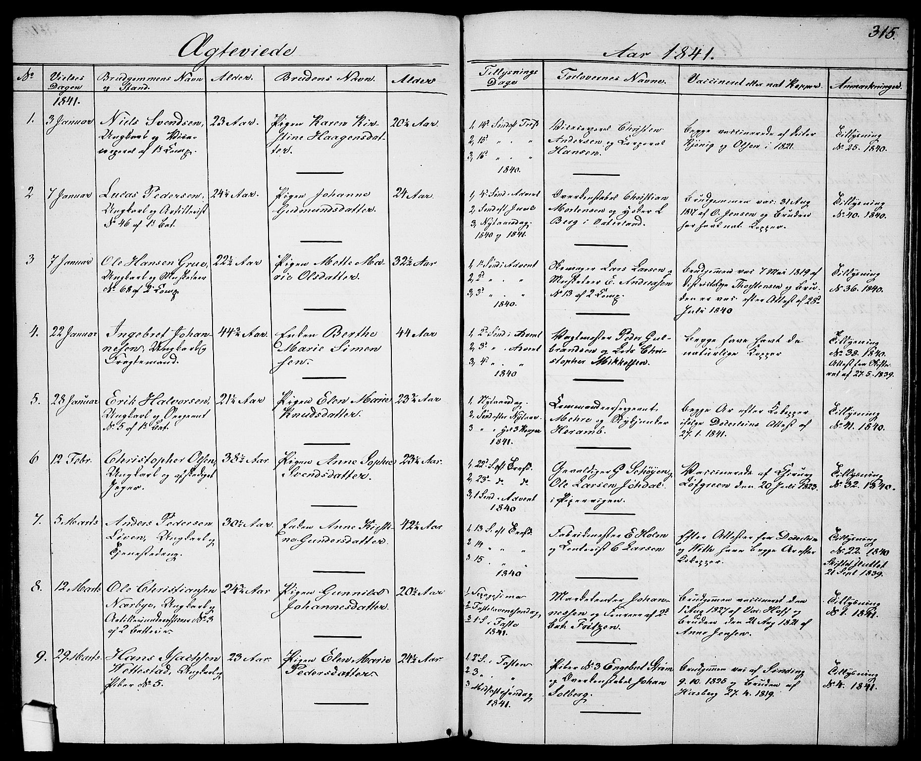 Garnisonsmenigheten Kirkebøker, SAO/A-10846/G/Ga/L0005: Parish register (copy) no. 5, 1841-1860, p. 315