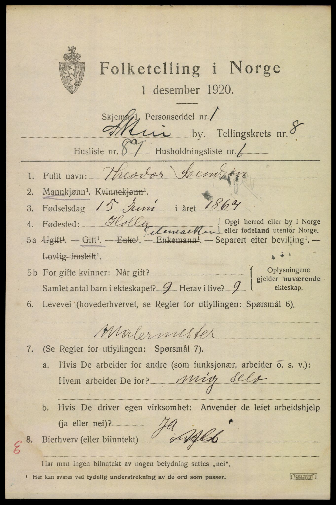 SAKO, 1920 census for Skien, 1920, p. 28594