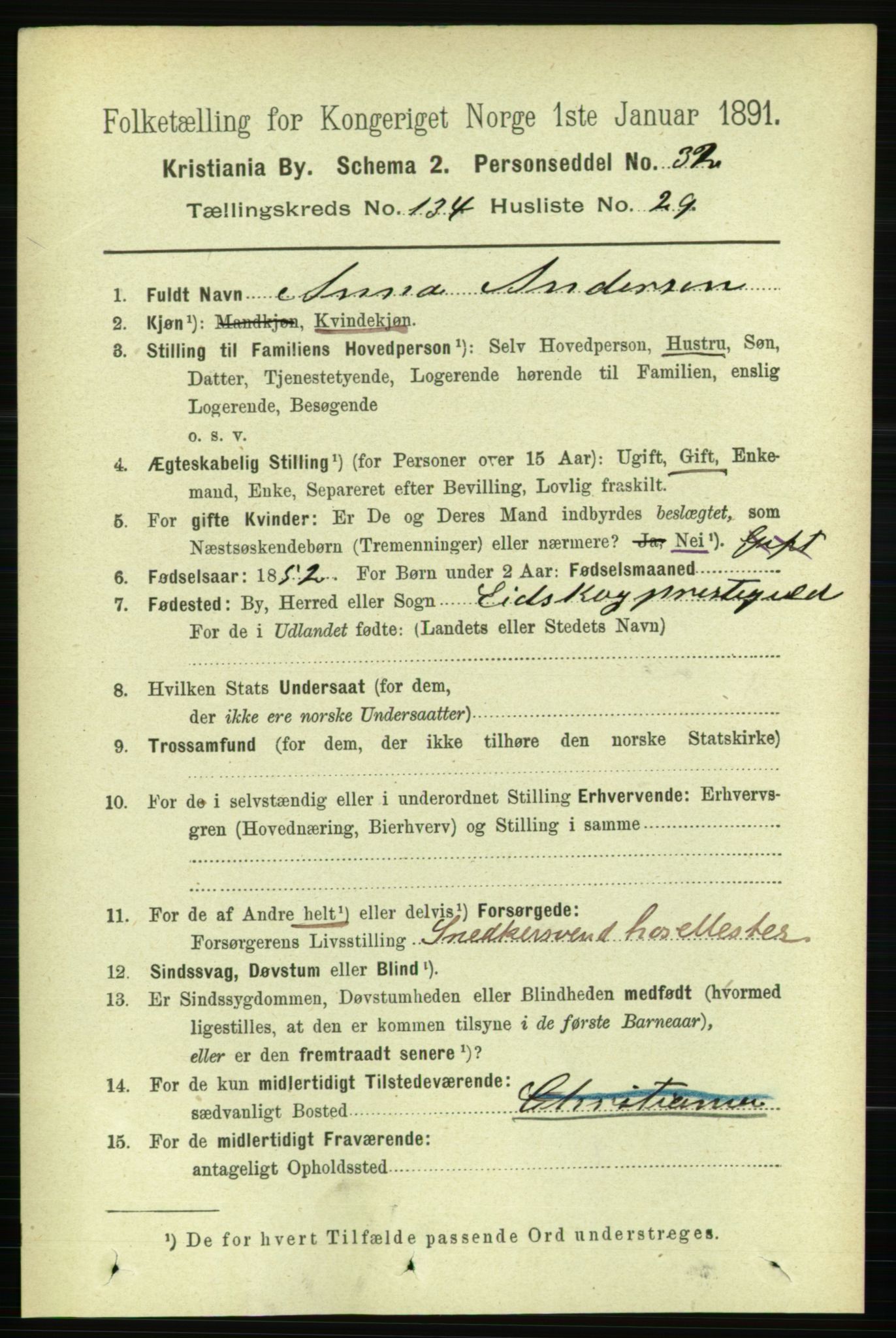 RA, 1891 census for 0301 Kristiania, 1891, p. 74085