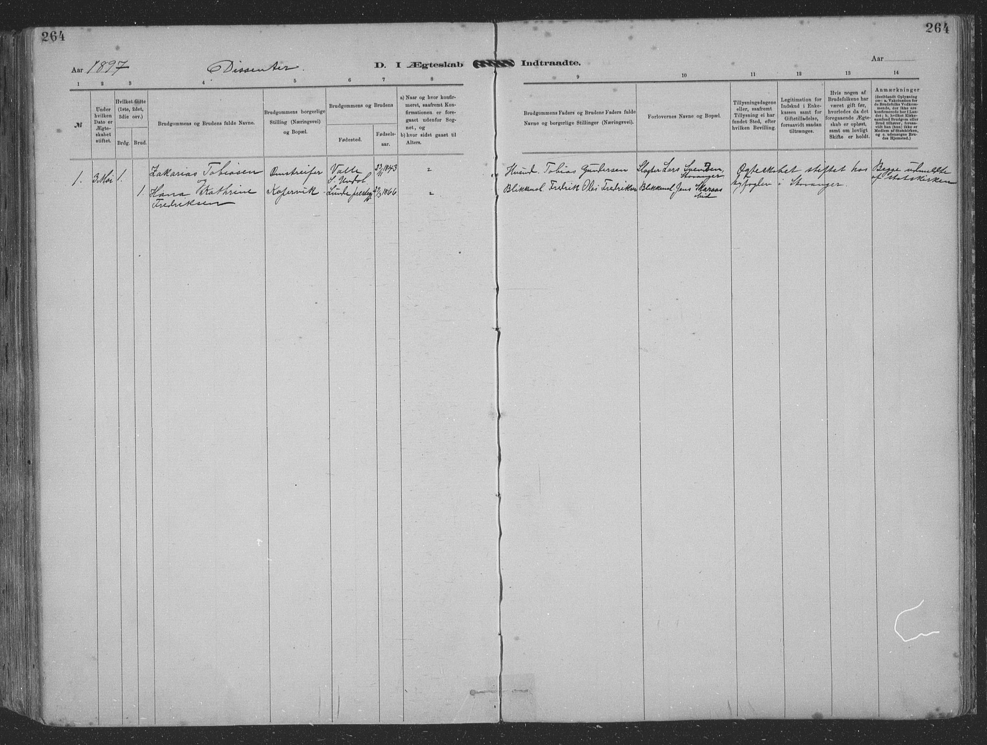 Kopervik sokneprestkontor, SAST/A-101850/H/Ha/Haa/L0001: Parish register (official) no. A 1, 1880-1919, p. 264