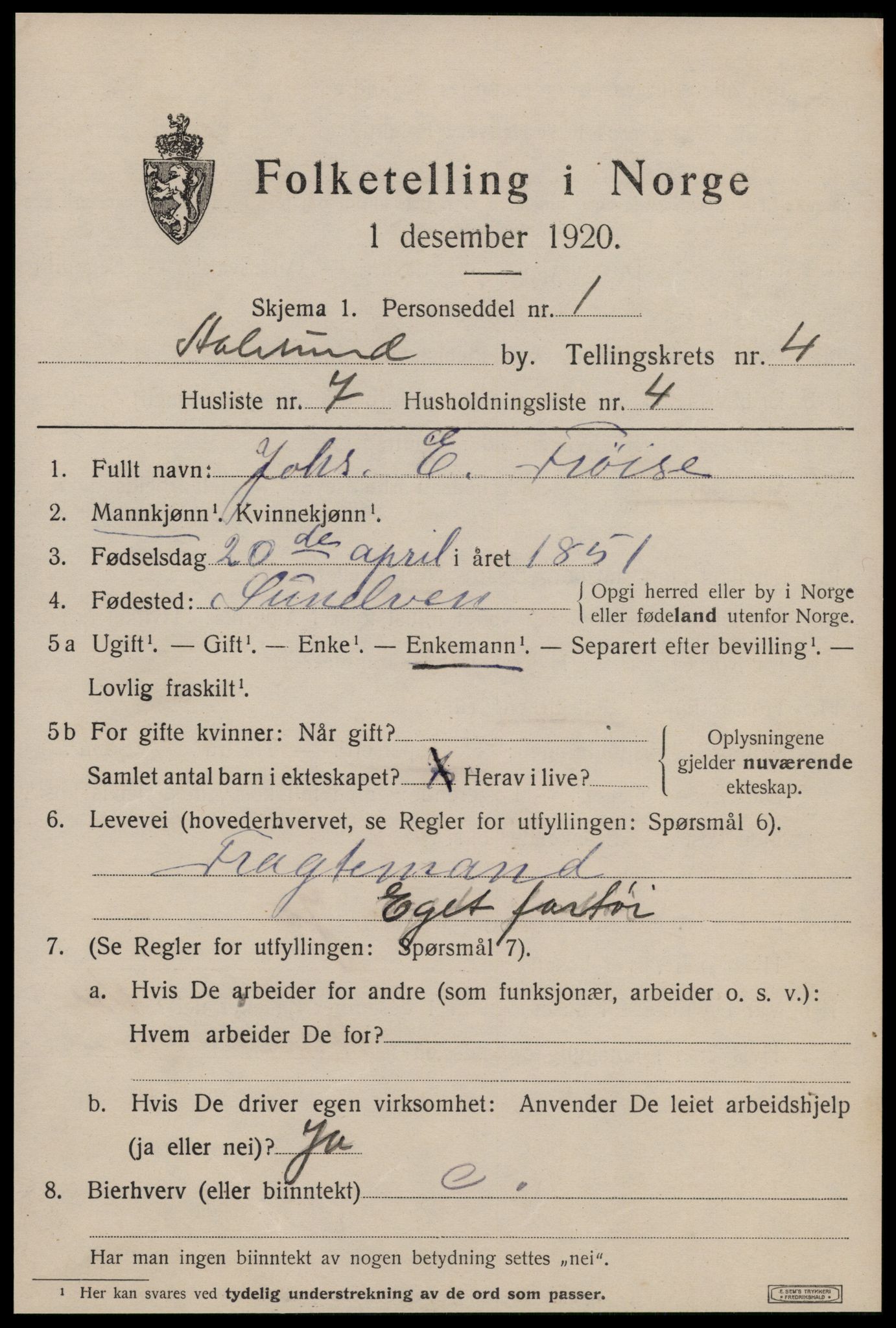 SAT, 1920 census for Ålesund, 1920, p. 14552