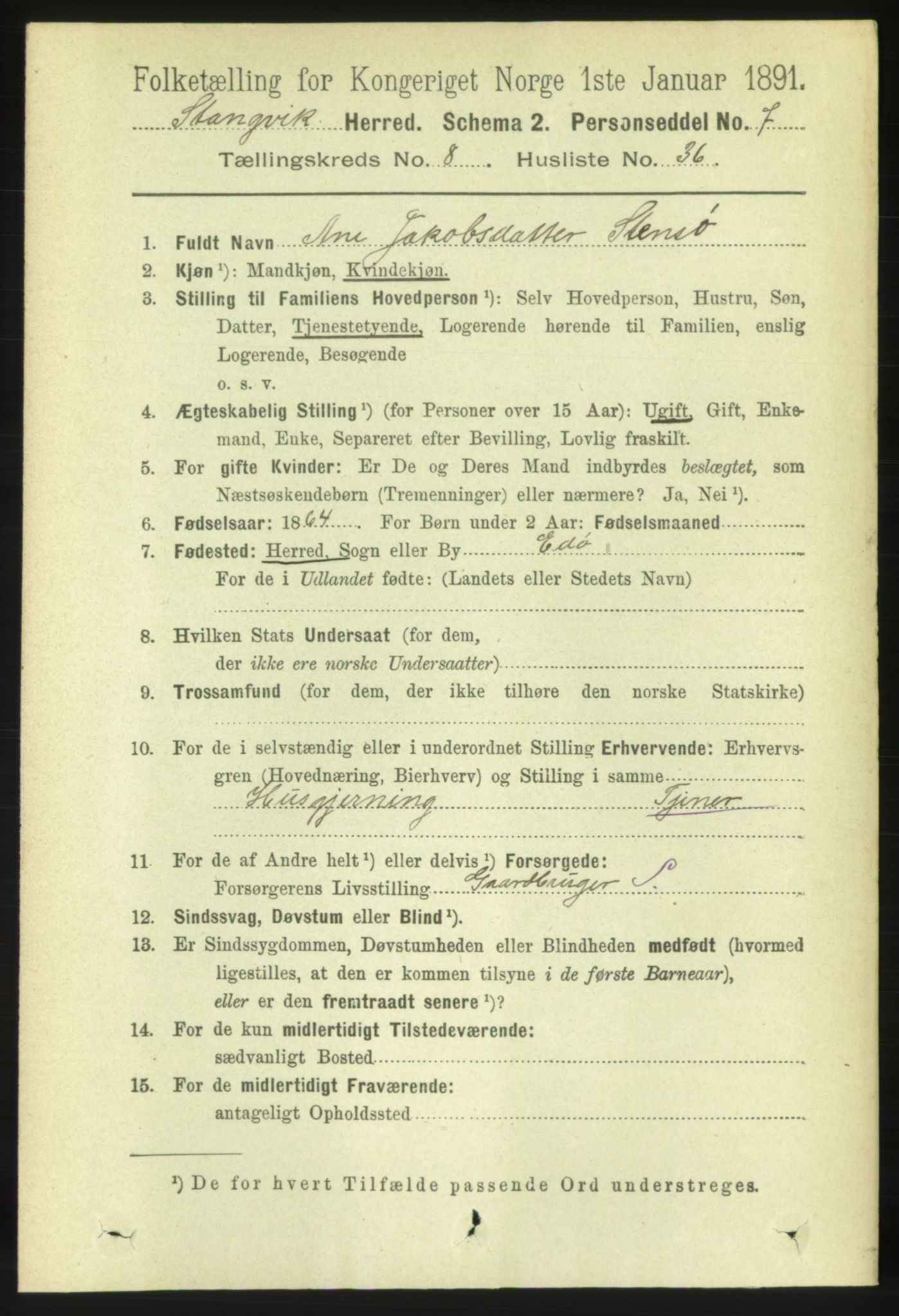 RA, 1891 census for 1564 Stangvik, 1891, p. 3577
