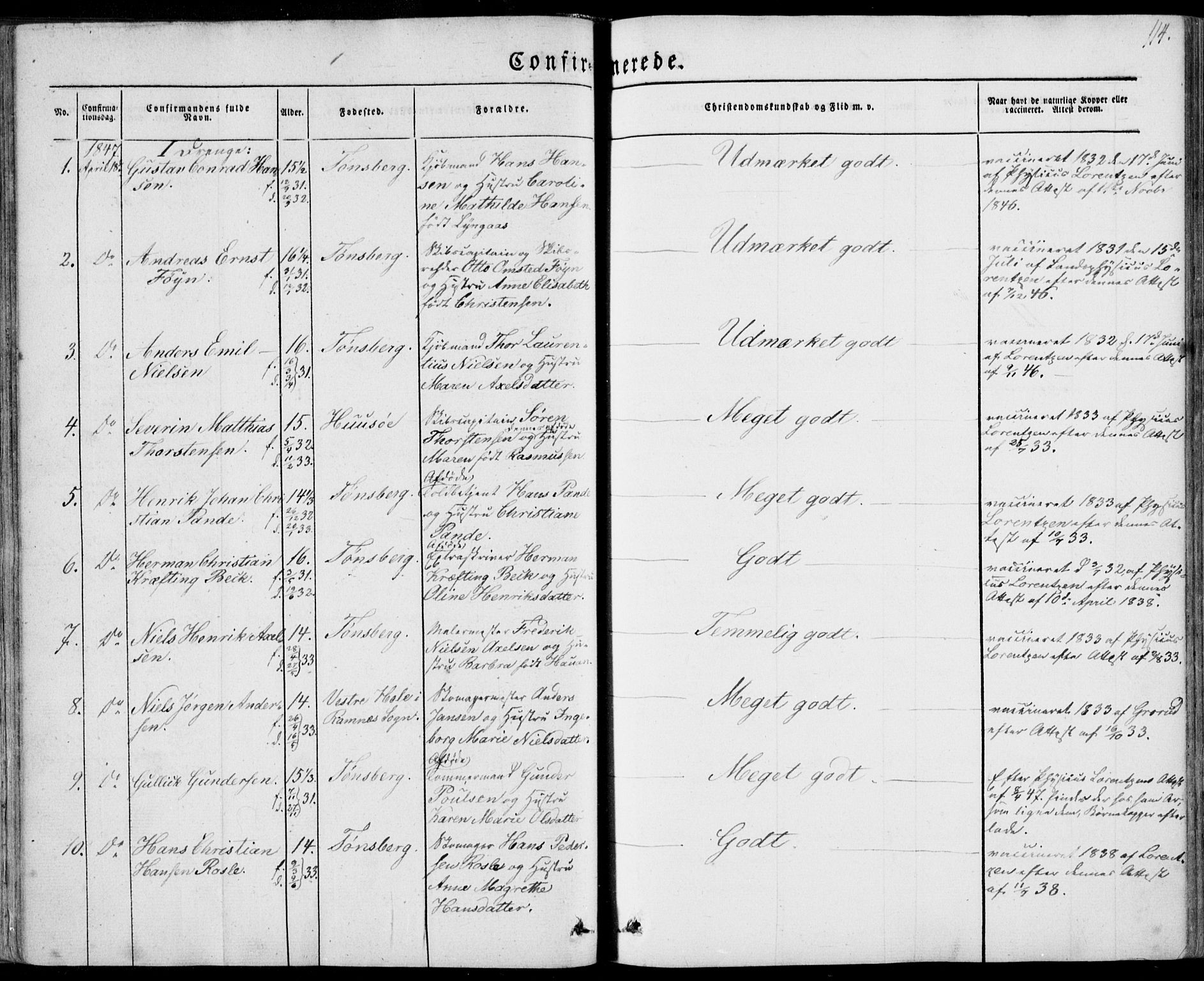 Tønsberg kirkebøker, SAKO/A-330/F/Fa/L0007: Parish register (official) no. I 7, 1845-1854, p. 114