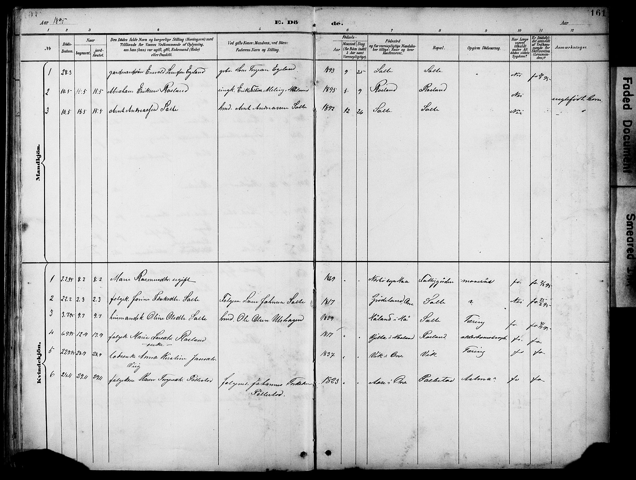 Klepp sokneprestkontor, SAST/A-101803/001/3/30BB/L0005: Parish register (copy) no. B 5, 1889-1918, p. 161