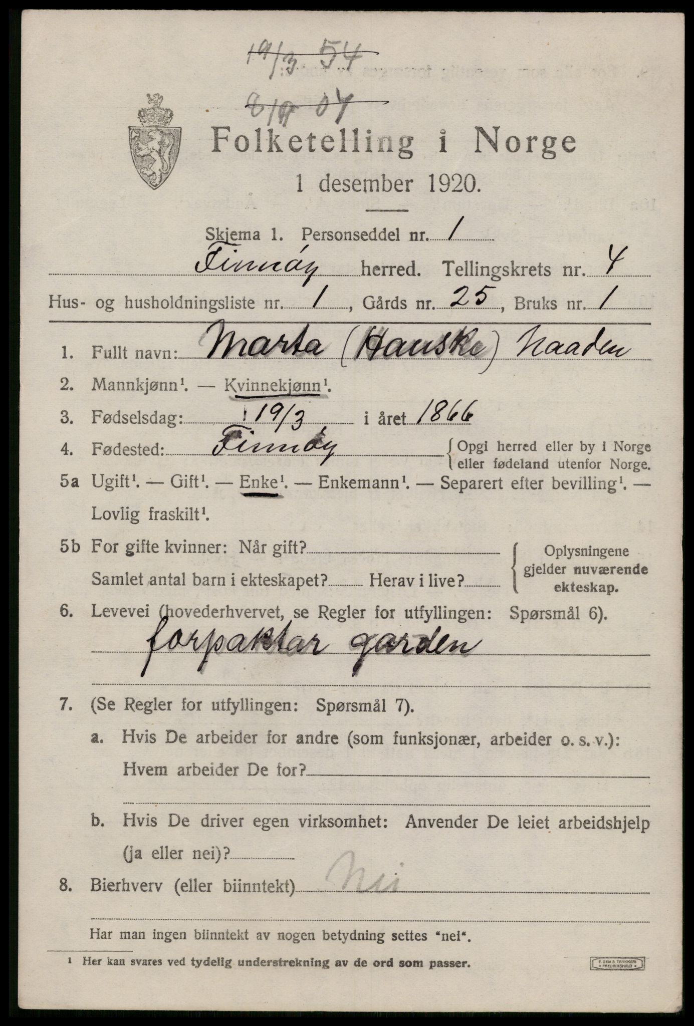 SAST, 1920 census for Finnøy, 1920, p. 2462