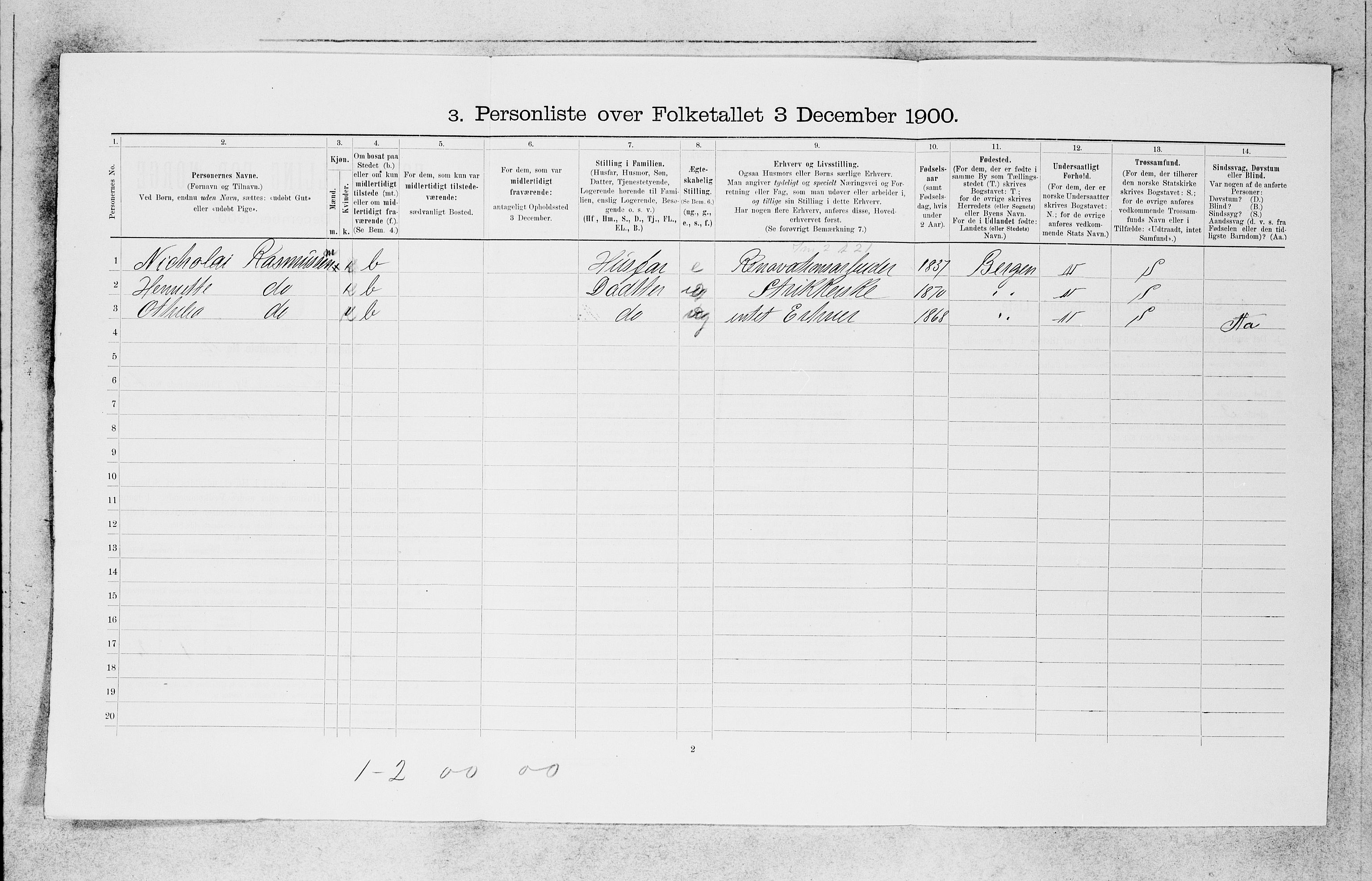 SAB, 1900 census for Bergen, 1900, p. 19994