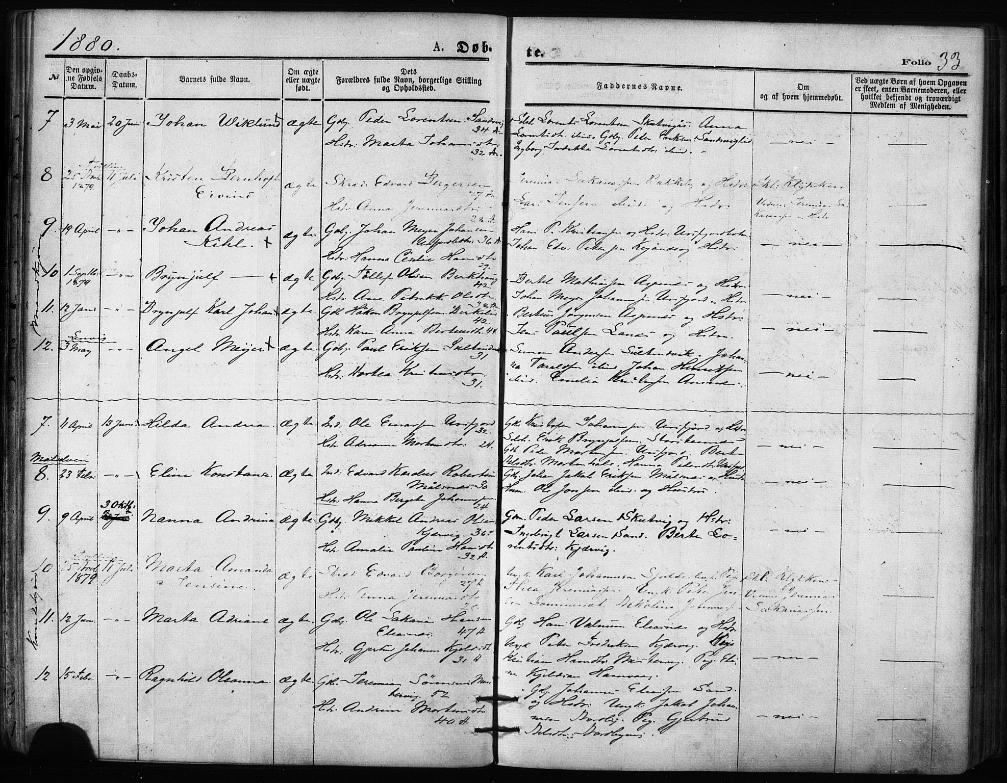 Balsfjord sokneprestembete, SATØ/S-1303/G/Ga/L0002kirke: Parish register (official) no. 2, 1871-1886, p. 33