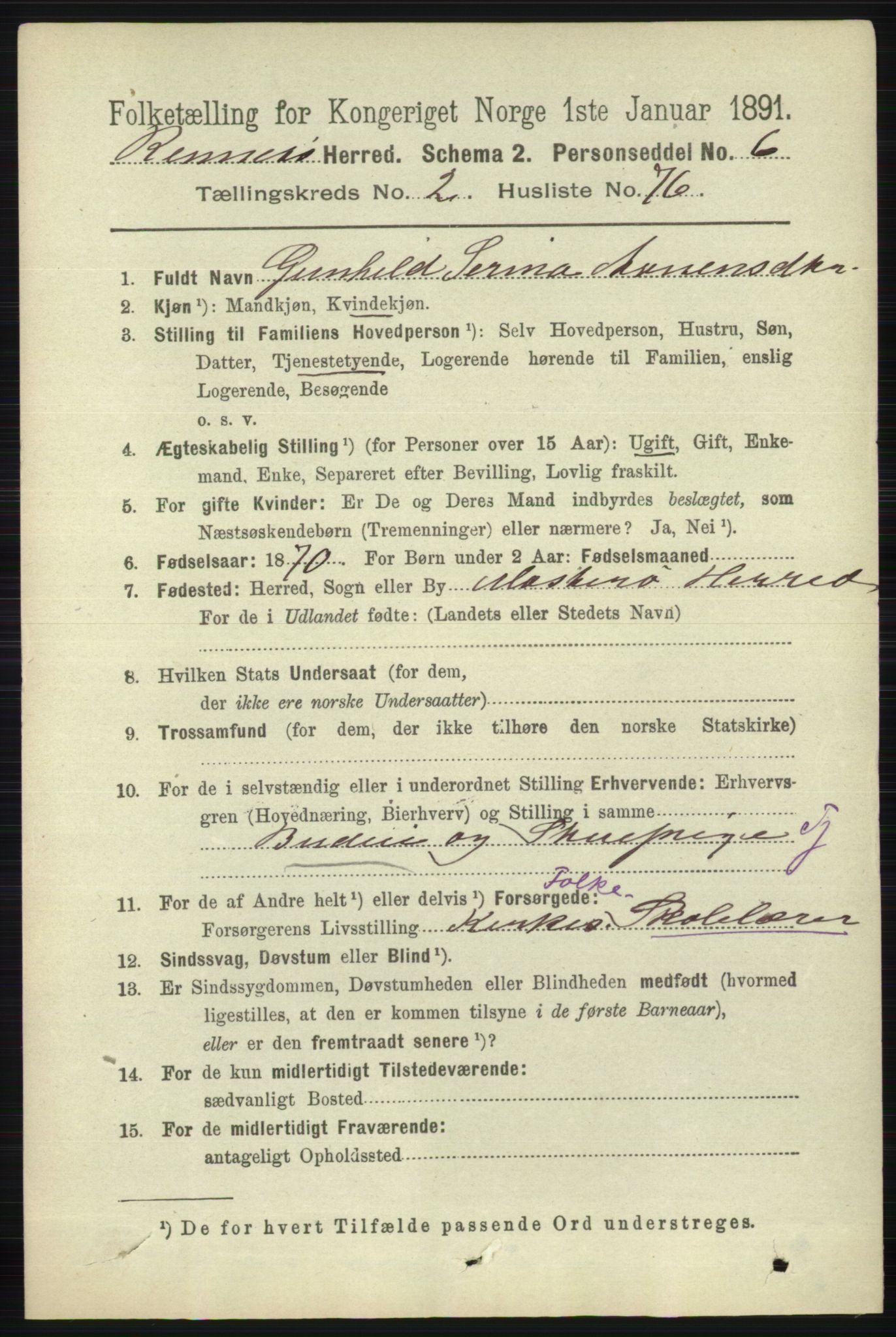 RA, 1891 census for 1142 Rennesøy, 1891, p. 921