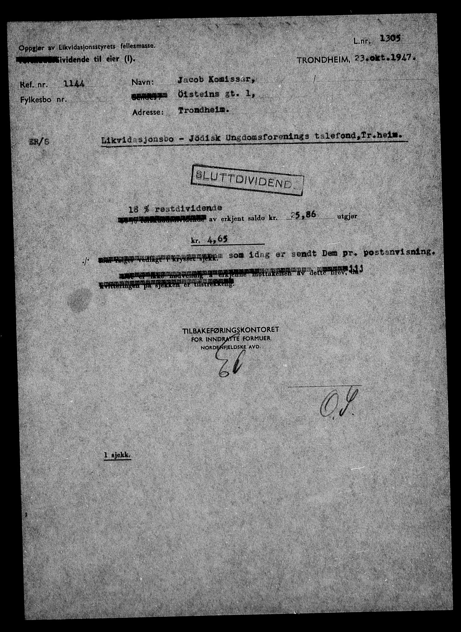 Justisdepartementet, Tilbakeføringskontoret for inndratte formuer, RA/S-1564/H/Hc/Hca/L0899: --, 1945-1947, p. 267