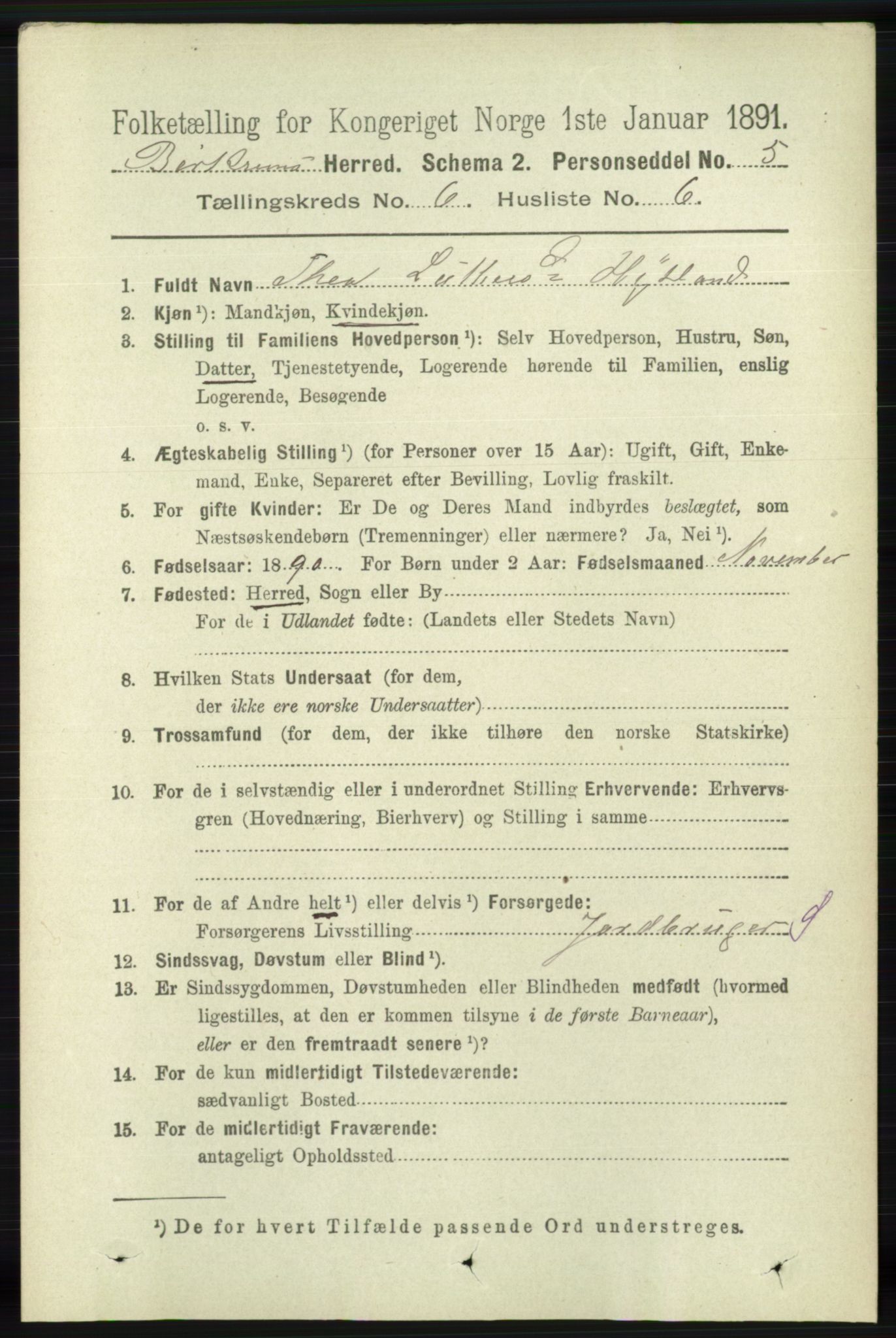 RA, 1891 census for 1114 Bjerkreim, 1891, p. 2107