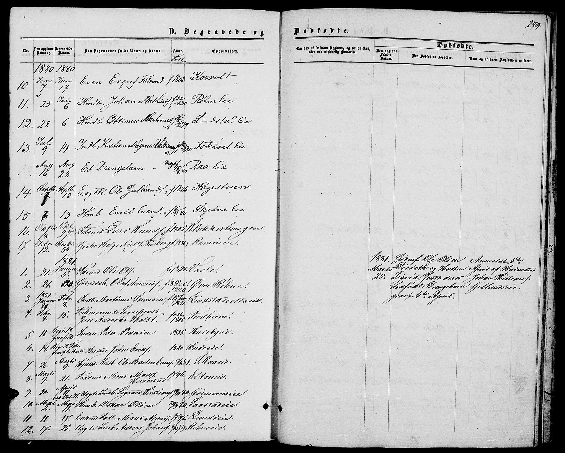 Stange prestekontor, SAH/PREST-002/L/L0006: Parish register (copy) no. 6, 1864-1882, p. 279