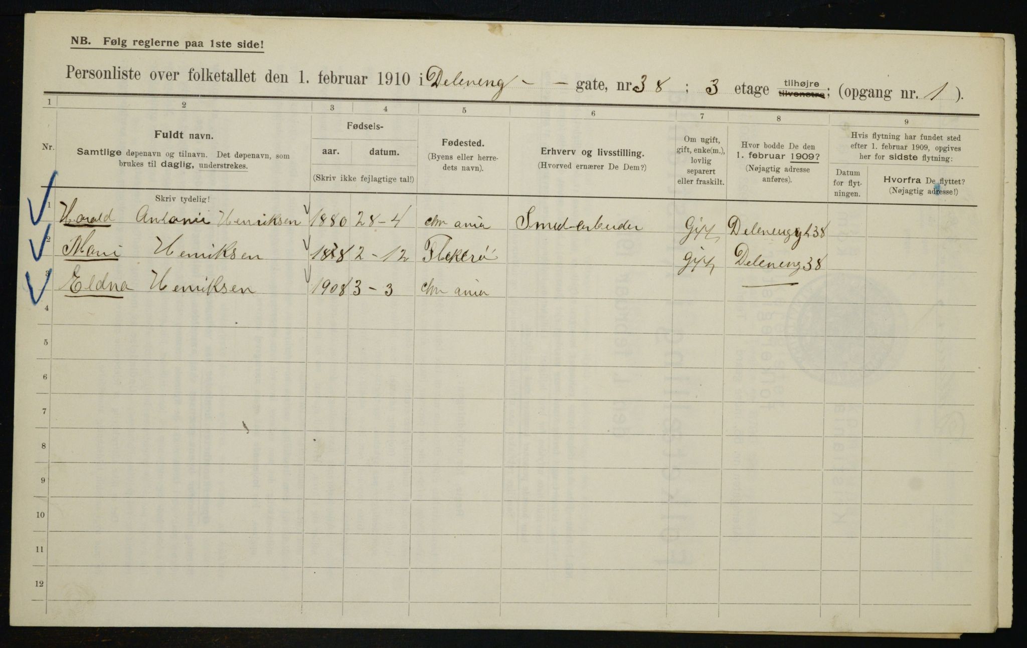 OBA, Municipal Census 1910 for Kristiania, 1910, p. 16931