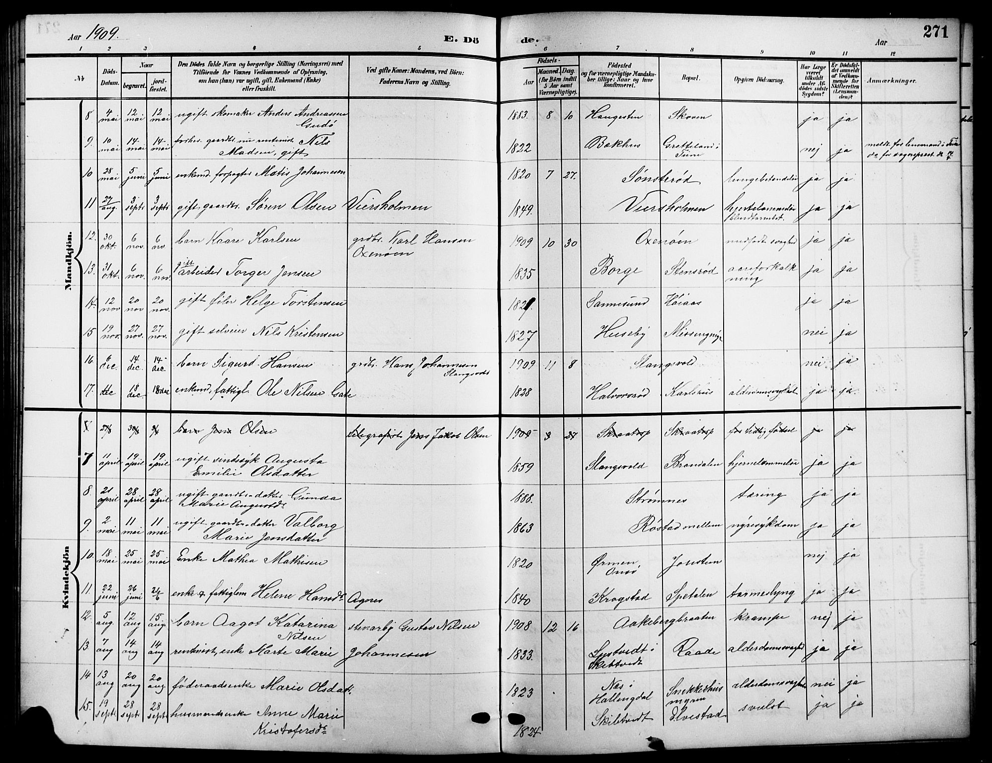 Råde prestekontor kirkebøker, AV/SAO-A-2009/G/Ga/L0001: Parish register (copy) no. 1, 1903-1925, p. 271