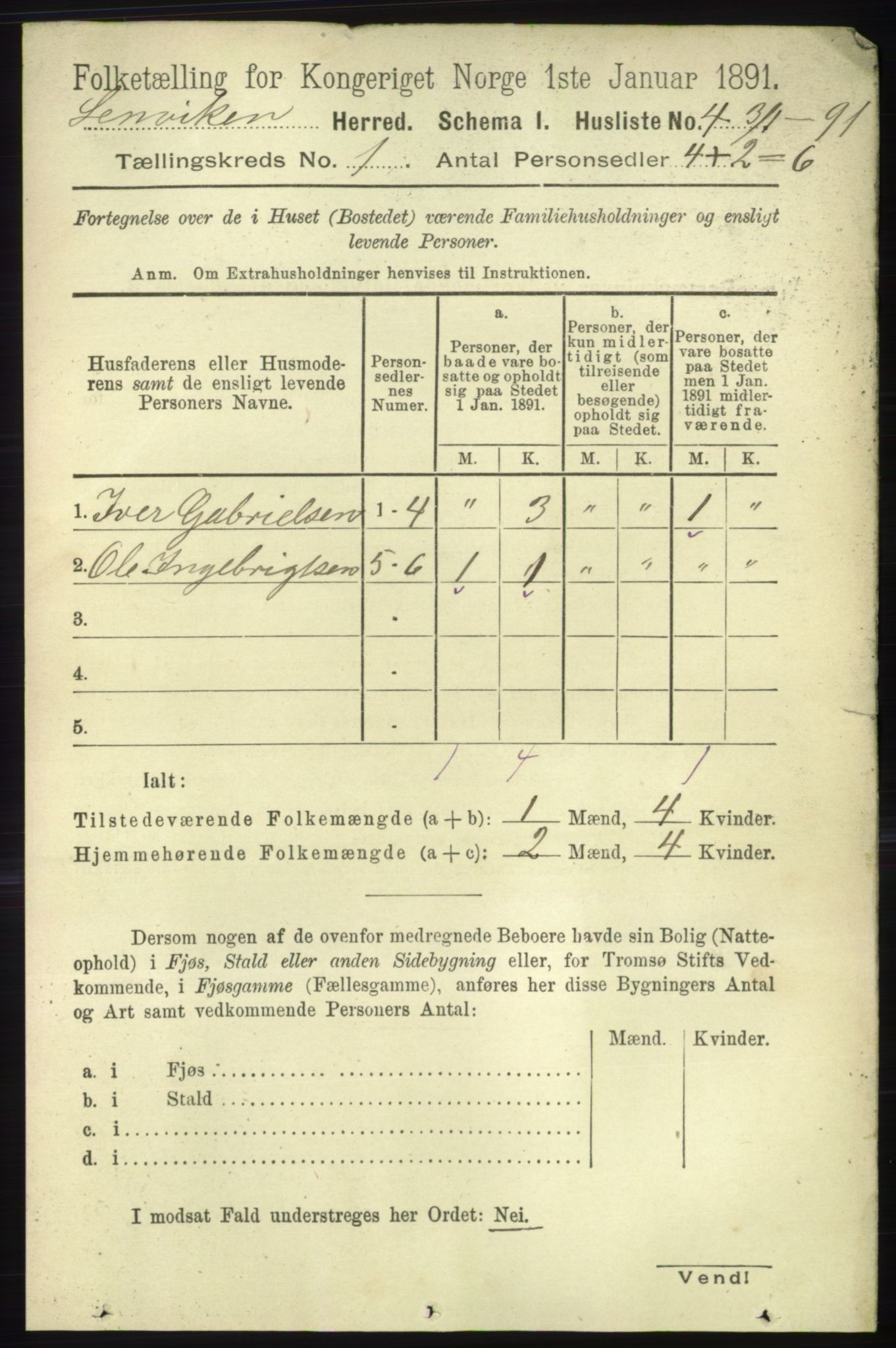 RA, 1891 census for 1931 Lenvik, 1891, p. 27