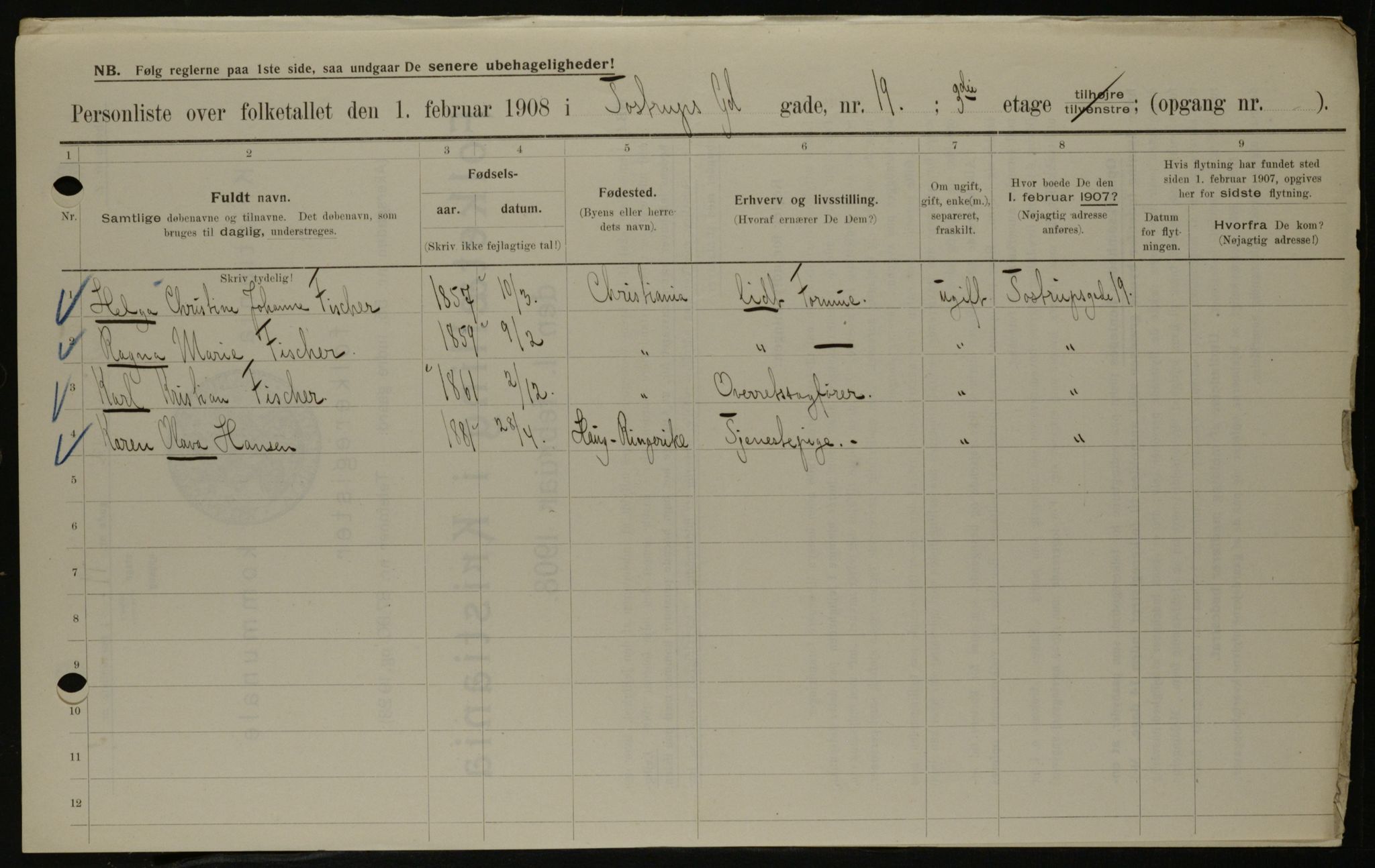 OBA, Municipal Census 1908 for Kristiania, 1908, p. 103694
