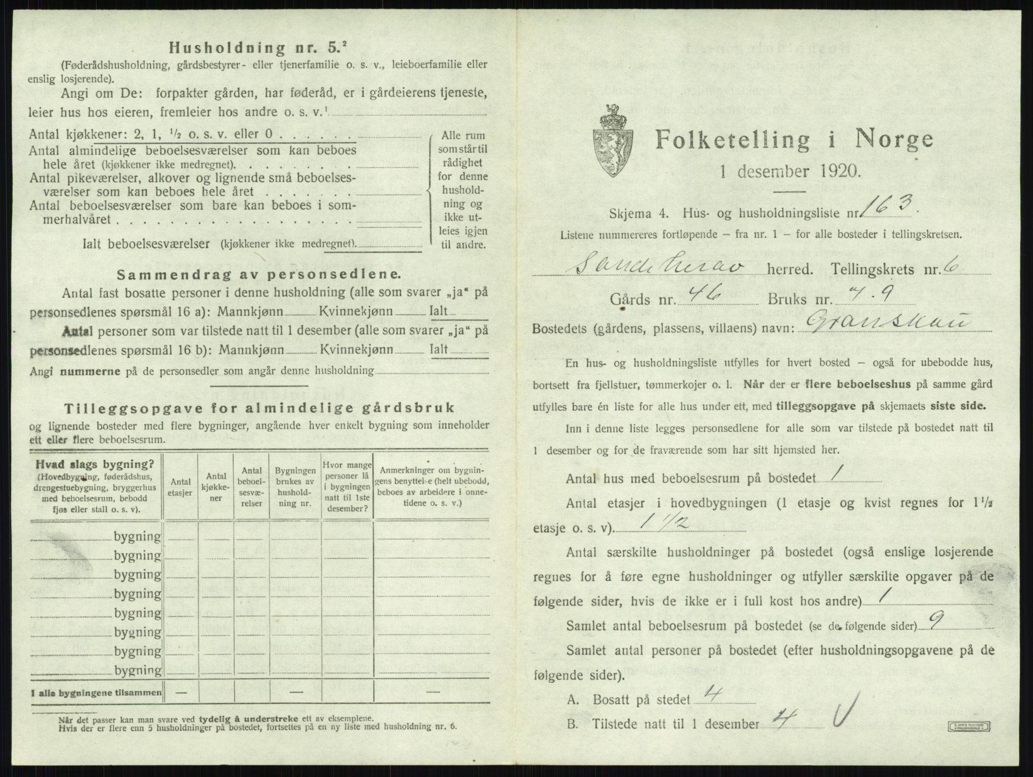 SAKO, 1920 census for Sandeherred, 1920, p. 1438