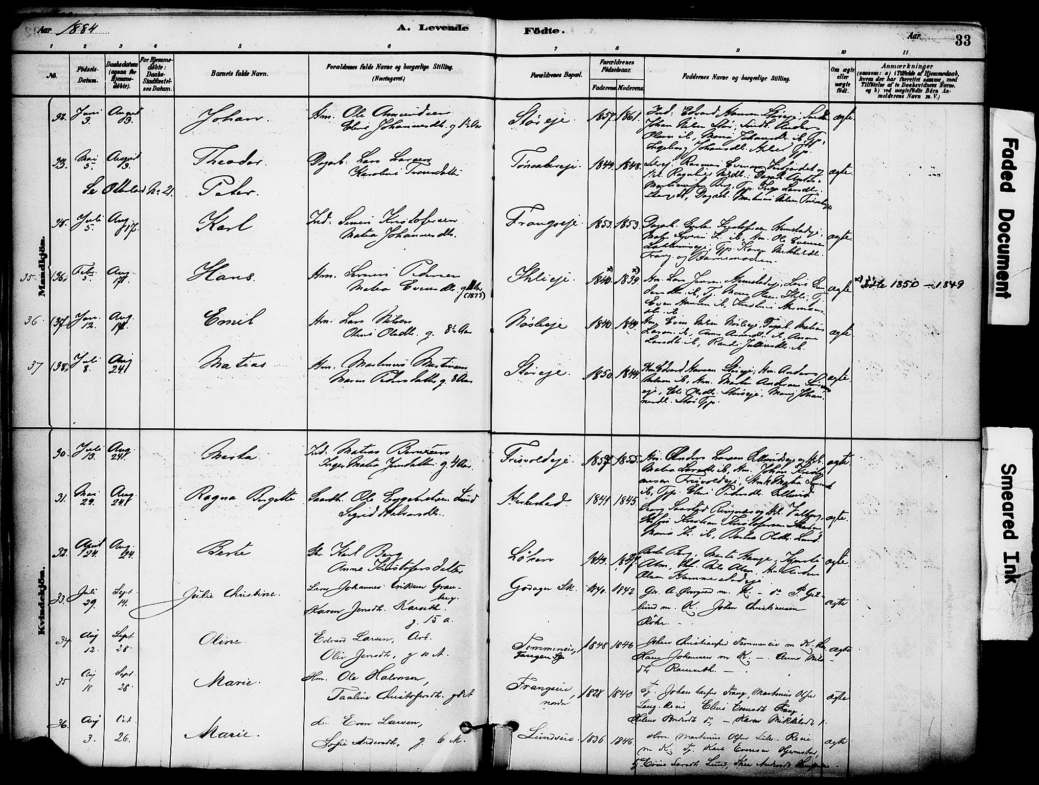Stange prestekontor, AV/SAH-PREST-002/K/L0017: Parish register (official) no. 17, 1880-1893, p. 33