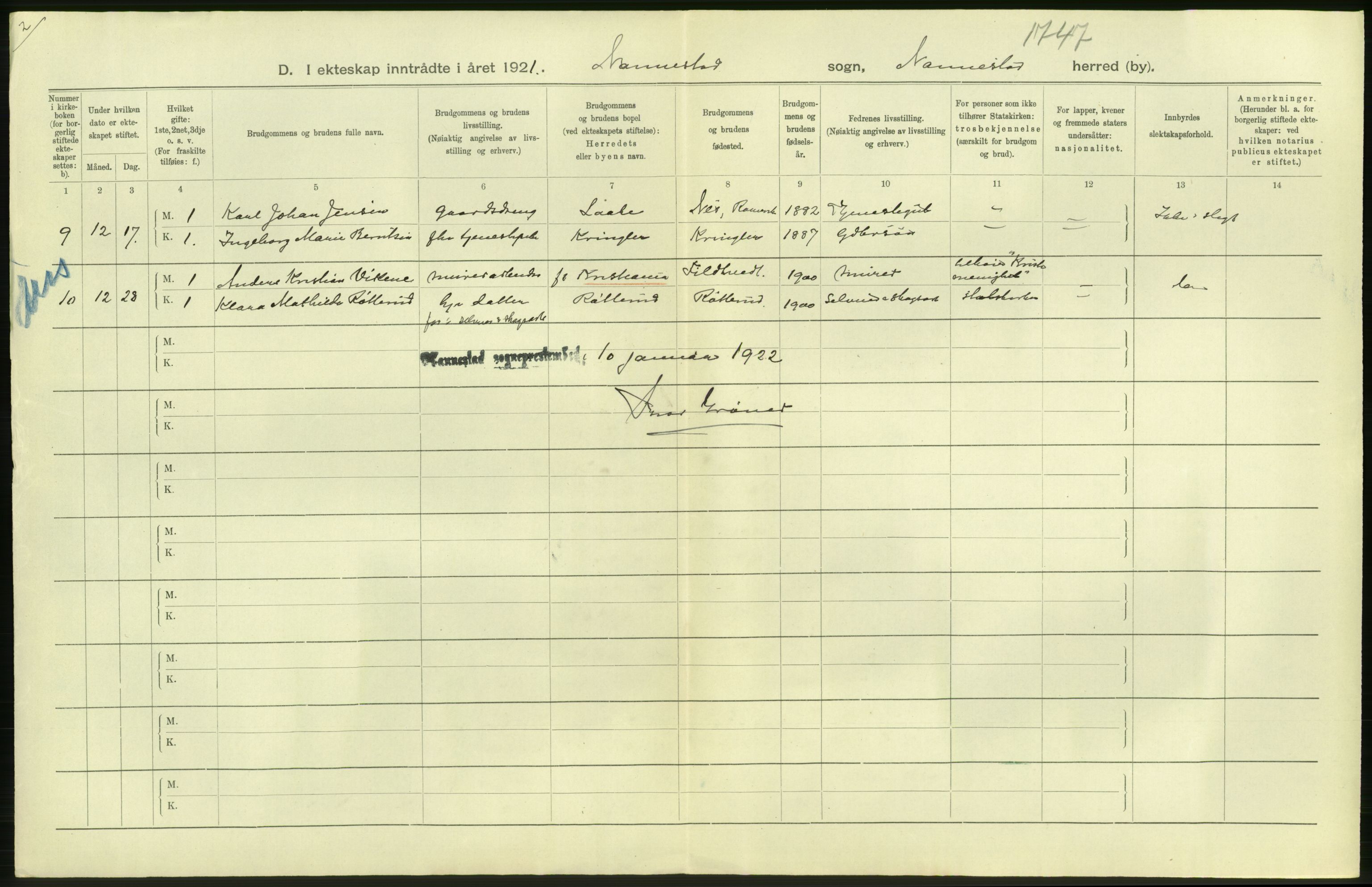 Statistisk sentralbyrå, Sosiodemografiske emner, Befolkning, RA/S-2228/D/Df/Dfc/Dfca/L0006: Akershus fylke: Gifte. dødfødte. Bygder og byer., 1921, p. 18