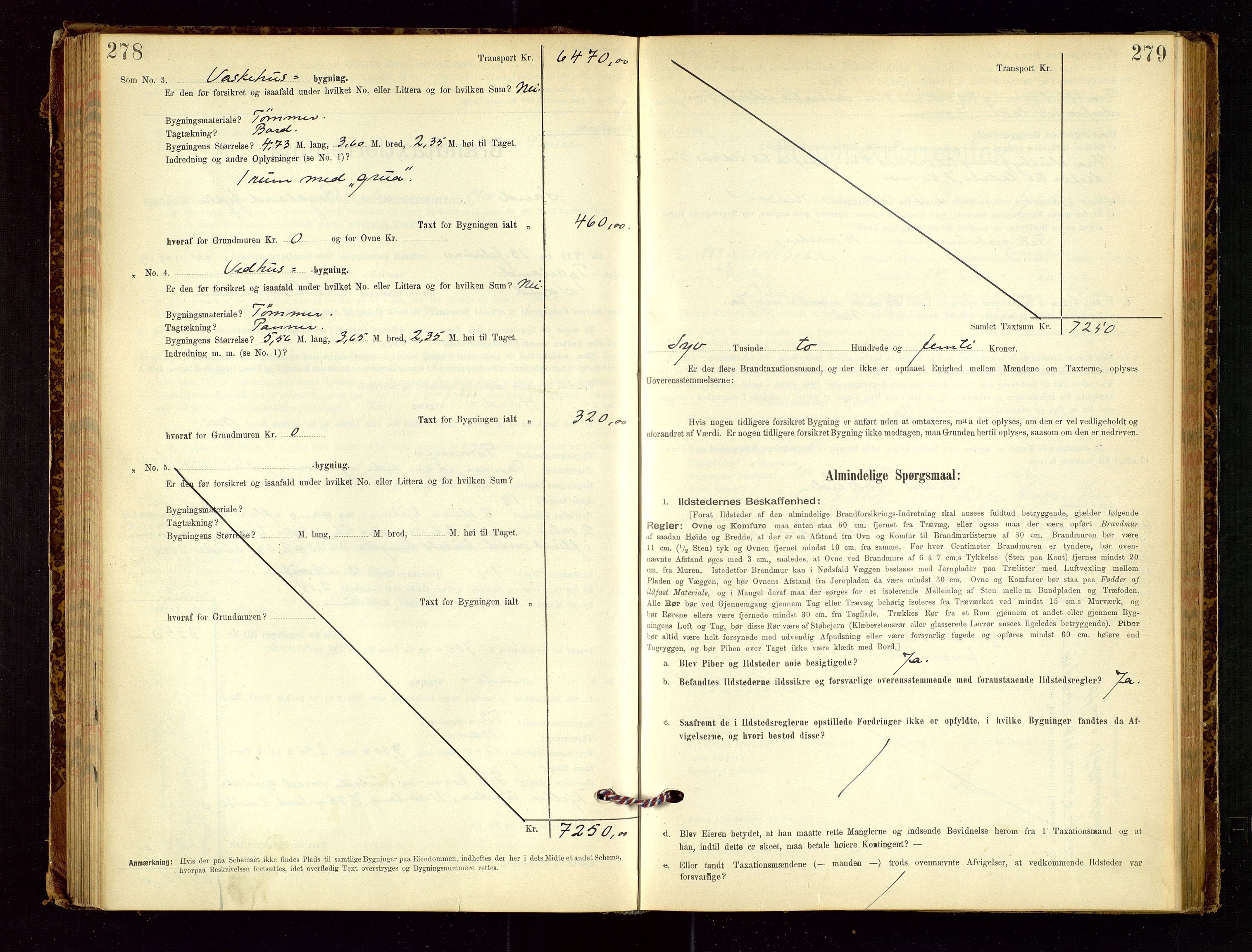 Sand lensmannskontor, SAST/A-100415/Goc/L0001: "Brandtaxationsprotokol", 1895-1935, p. 278-279