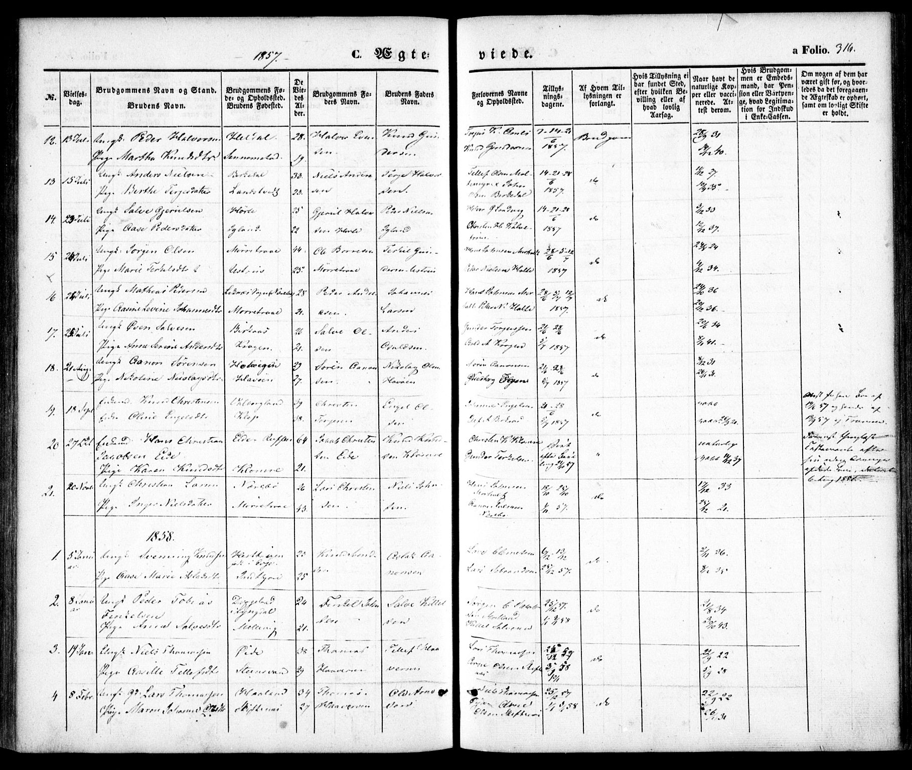 Hommedal sokneprestkontor, SAK/1111-0023/F/Fa/Fab/L0004: Parish register (official) no. A 4, 1848-1860, p. 316