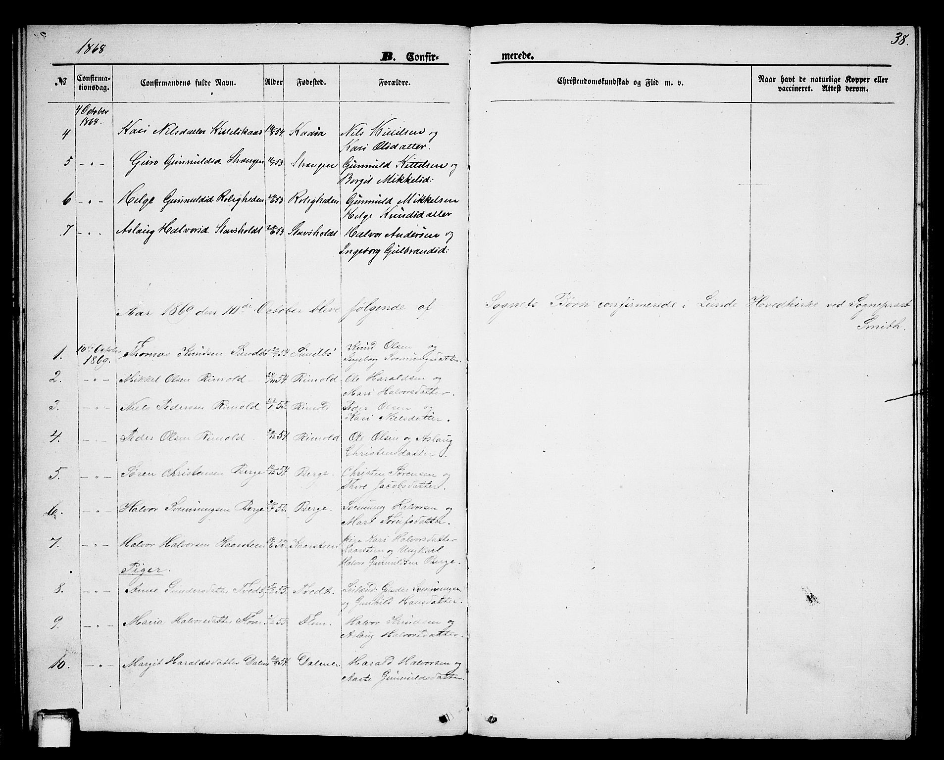 Lunde kirkebøker, SAKO/A-282/G/Gb/L0001: Parish register (copy) no. II 1, 1866-1887, p. 38